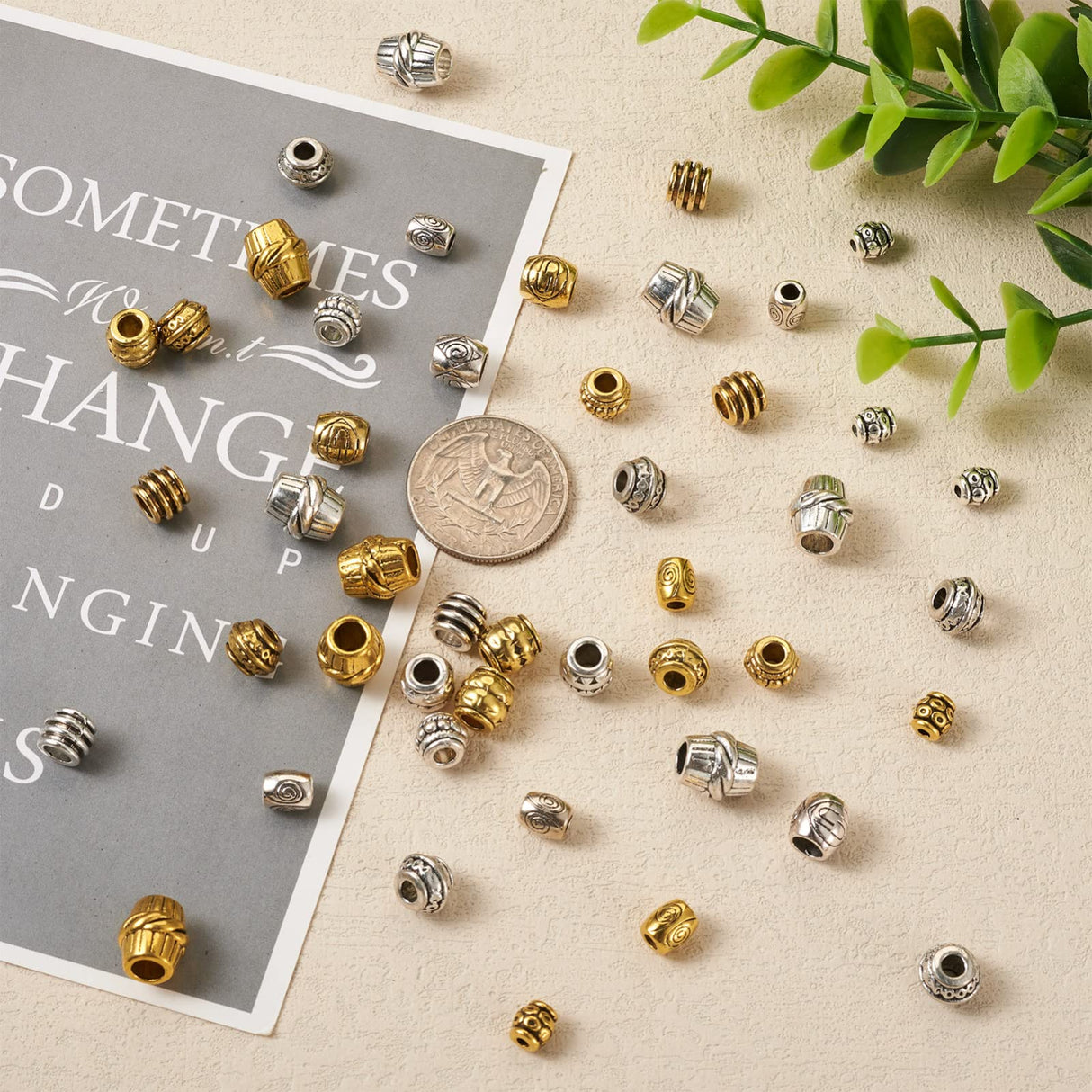 Craftdady 160Pcs Tibetan Alloy Barrel Spacer Beads 16 Styles Large Hole Retreo Metal Barrel Tube European Beads for Jewelry Crafts Making, Hole: Craftdady