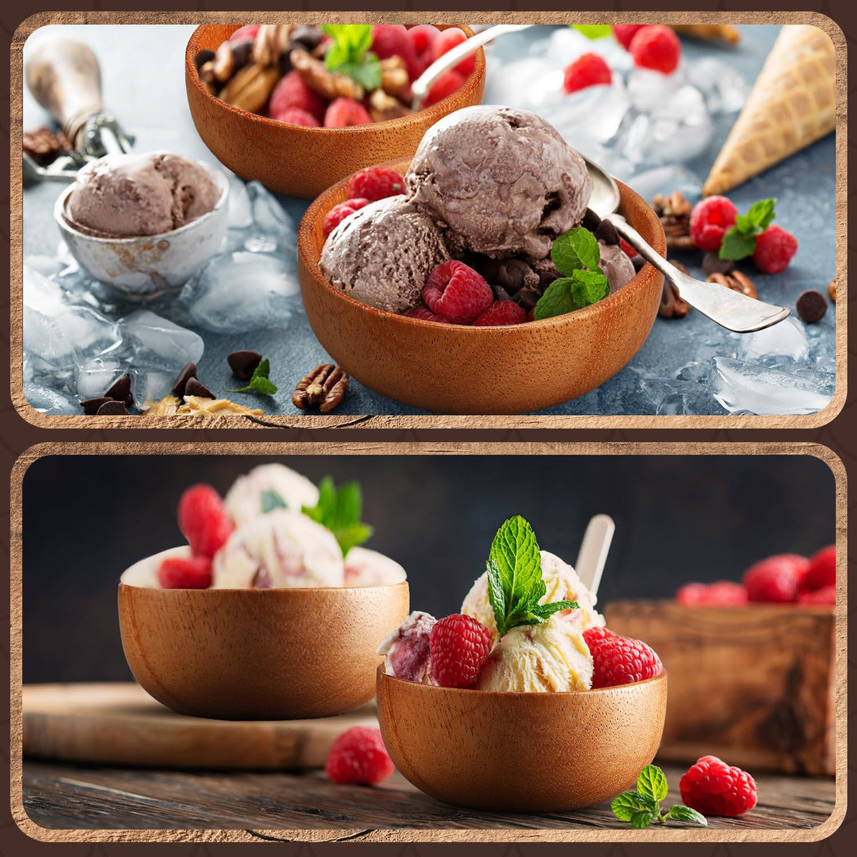 Skylety 10 Pcs Acacia Wooden Bowls Small Calabash Bowls Round Wood Salad Bowl Hand Carved Calabash Dip Tray for Serving Popcorn Pasta Candy Cereal Skylety