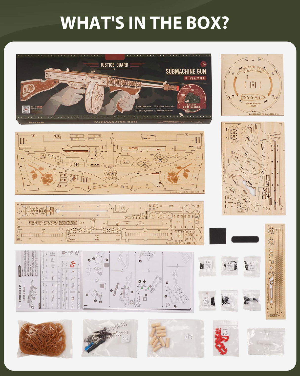 RoWood Tommy Rubber Band Gun 3D Wooden Puzzle Model Kit for Adults and Teens rowood