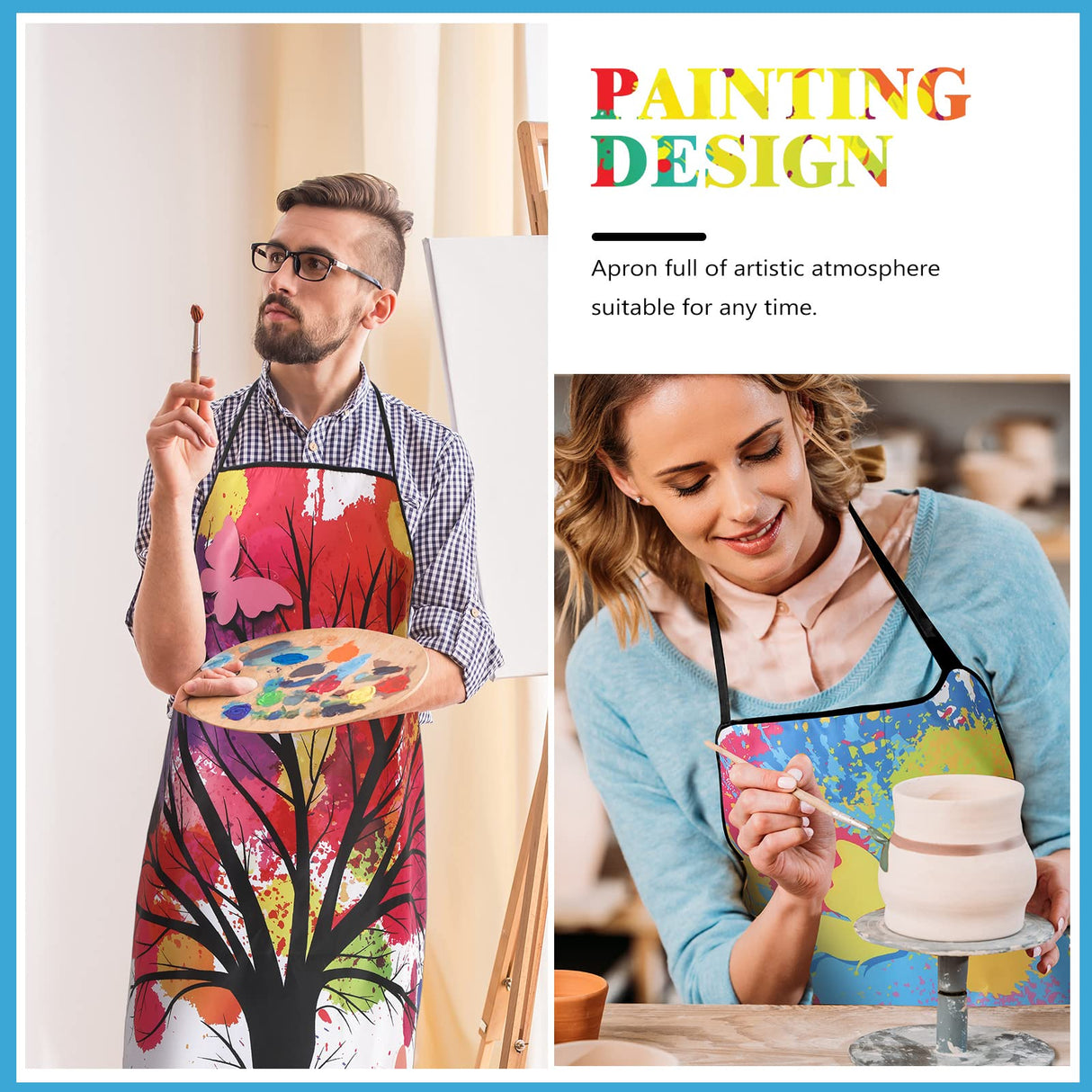 3 Pieces Colorful Artist Painting Apron Paint Splatter Apron Butterfly Tree Art Teacher Gifts Waterproof Painters Apron Adjustable Artist Smock for Eurzom