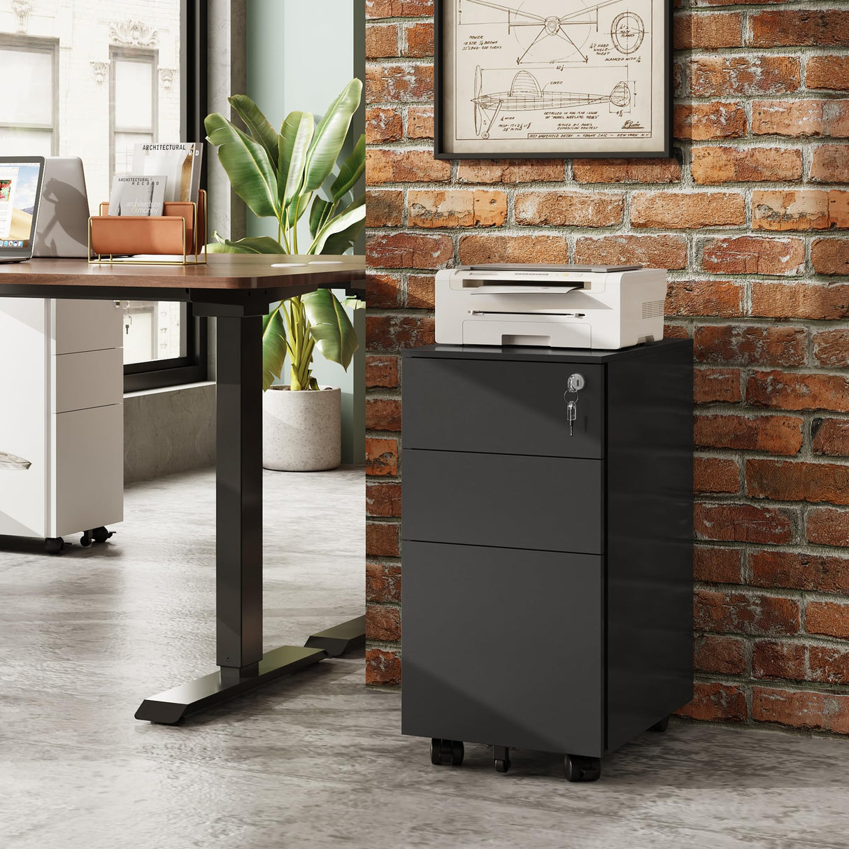 DEVAISE 3 Drawer Vertical File Cabinet, Mobile Filing Cabinet with Slim Width for Home Office, Black DEVAISE