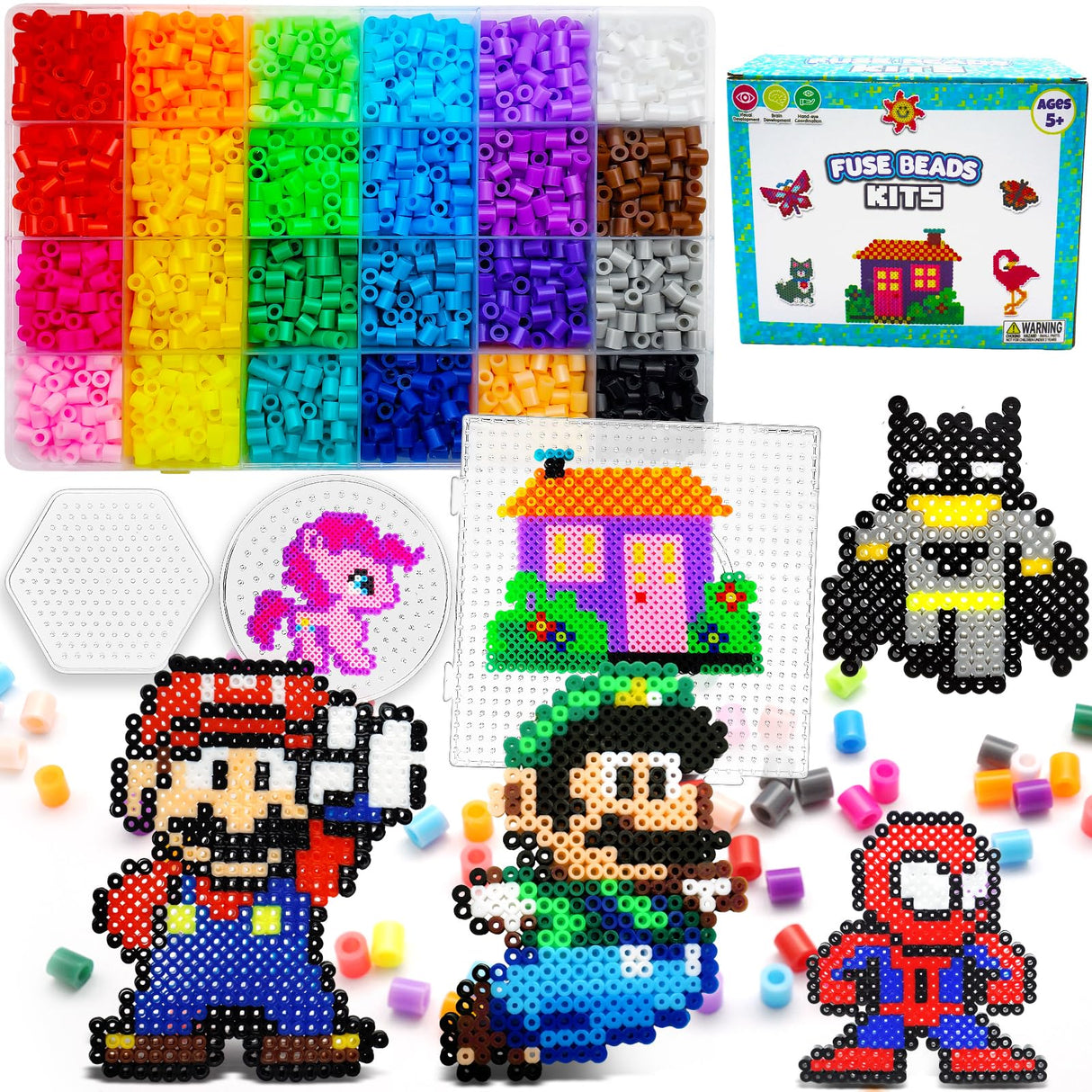FUNZBO 5200 5mm Fuse Beads Kit - 24 Colors | 45 Patterns, Toys, Kids Crafts for Girls Ages 8-12, Arts and Crafts for Kids Ages 6-8, Gifts for Girls FUNZBO