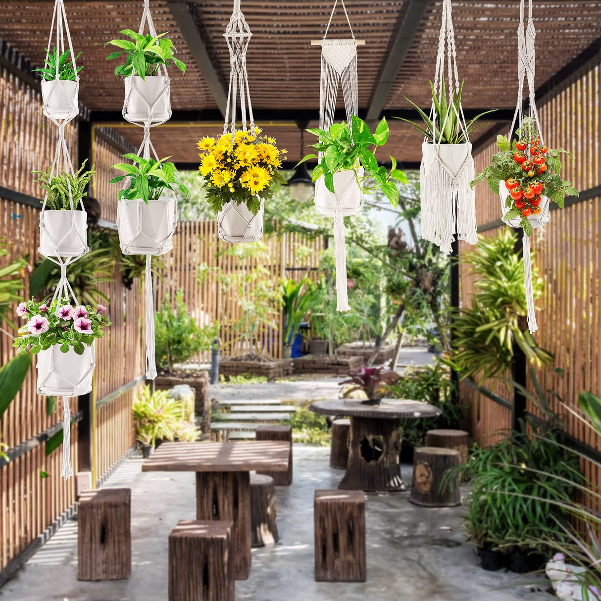 SFENNGPET Macrame Plant Hangers, 6Pack Hanging Planters for Indoor Plants w/ 6 Set Hangers Kit Handmade Macromay Plant Hangers Indoor Flower Pots SFENNGPET