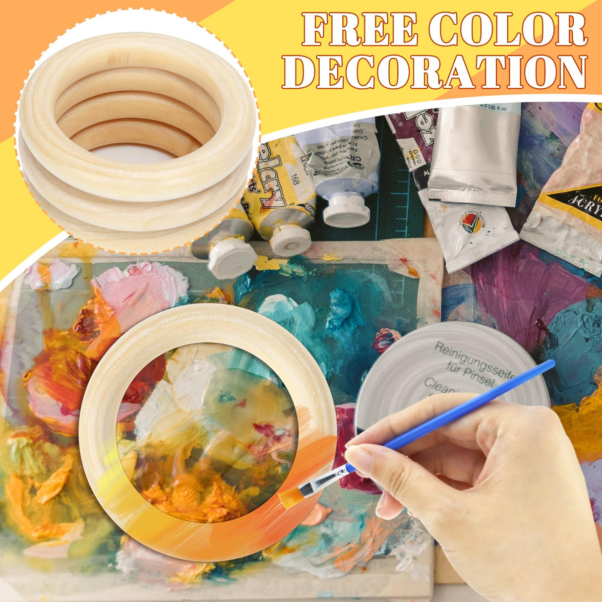 Wpxmer 15 PCS Unfinished Wooden Rings for Crafts - 4 Inches Natural Solid Wood Rings for DIY Projects, Macrame and Jewelry Craft Making Wpxmer