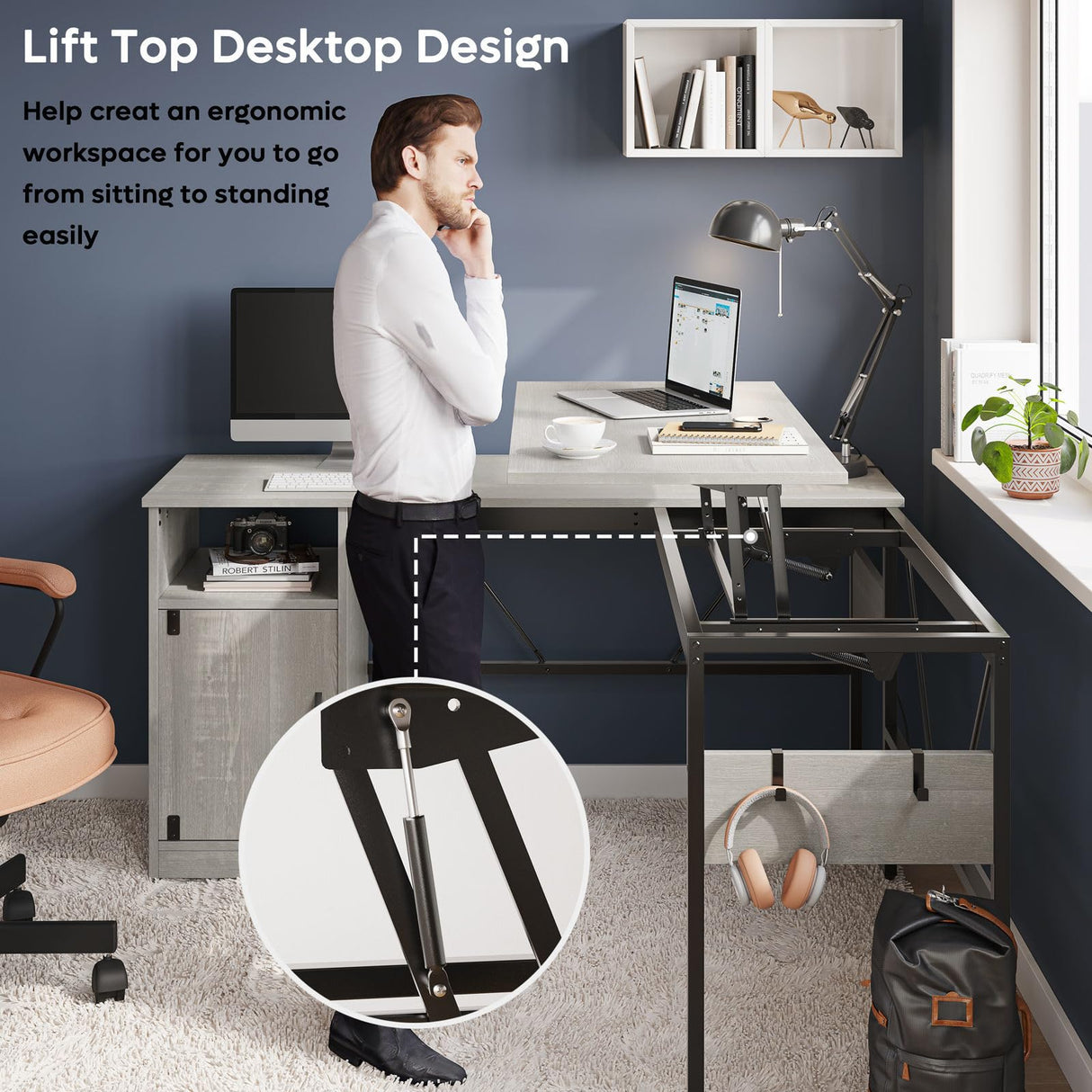 Bestier L Shaped Standing Desk Adjustable Height, 60" Corner Computer Desk with Storage File Cabinet, 95.2" Long and Large Reversible Office Desk Bestier