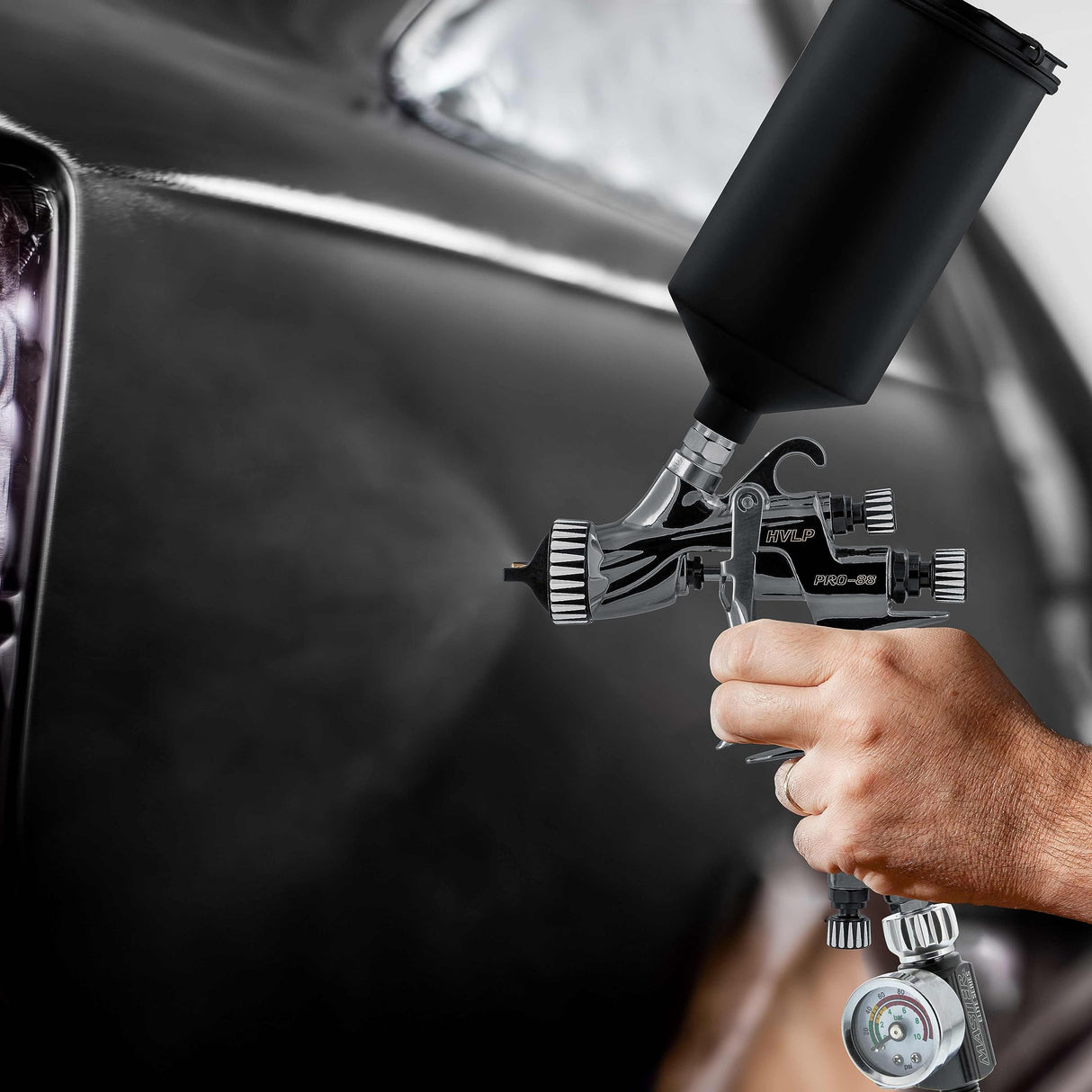 Master Elite Performance PRO-88 Series HVLP Spray Gun Ultimate Kit with 3 Fluid Tip Sets 1.3, 1.4 and 1.8mm and Air Pressure Regulator Gauge, MPS Cup Master Airbrush