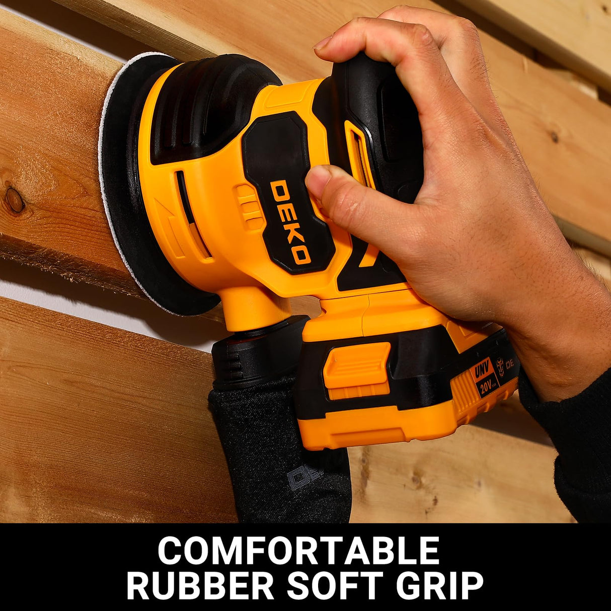 DEKOPRO 20V Orbital Sander Cordless Power Sander Tool with Battery and Charger Electric Hand Sanders Tools for Wood, Dust Bag, Vacuum Blower DEKOPRO