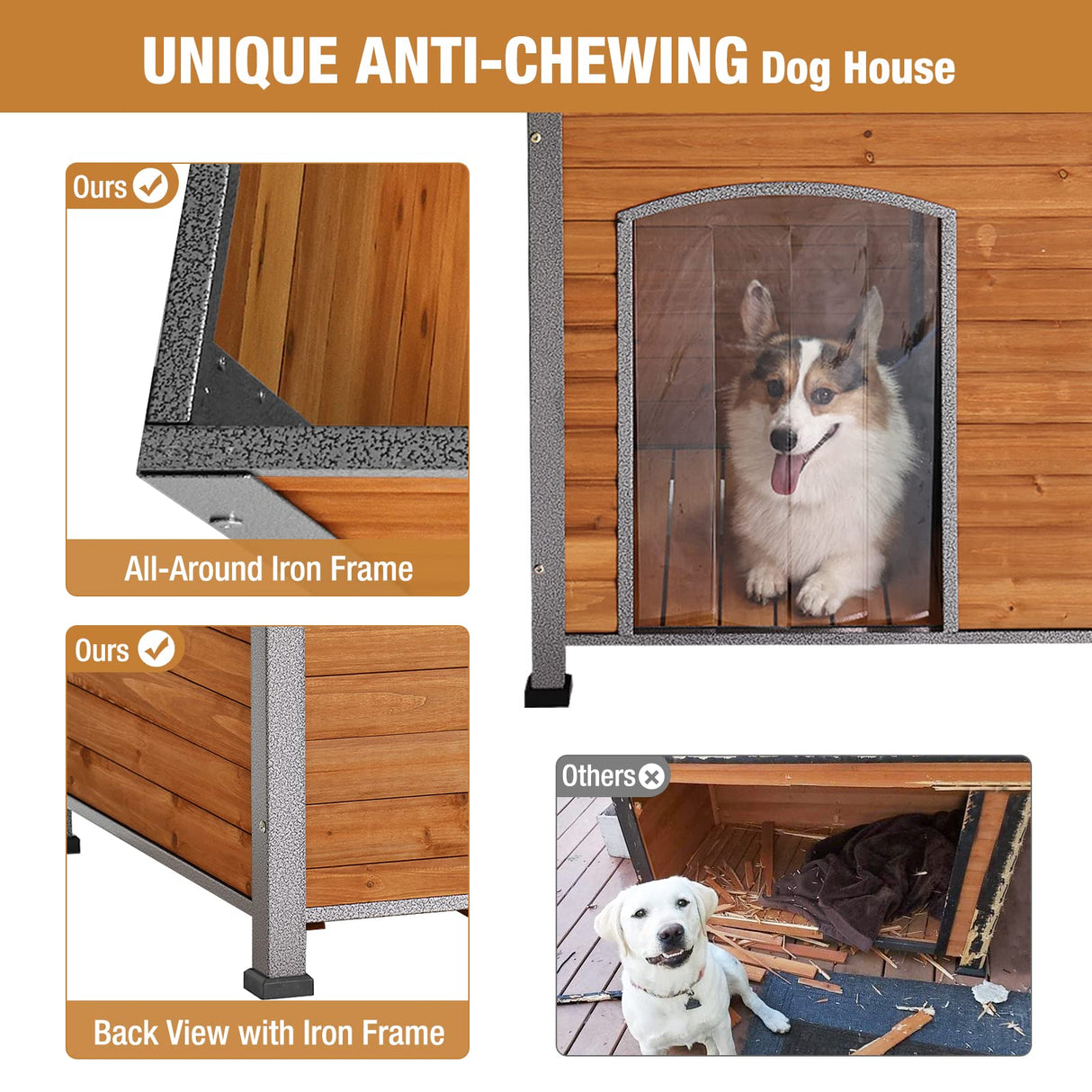 Dog House for Small to Large Sized Dogs - Indoor Outdoor Doghouse Puppy Shelter with Elevated Floor, Durable Waterproof Dog Kennel, Dog Home with GUTINNEEN