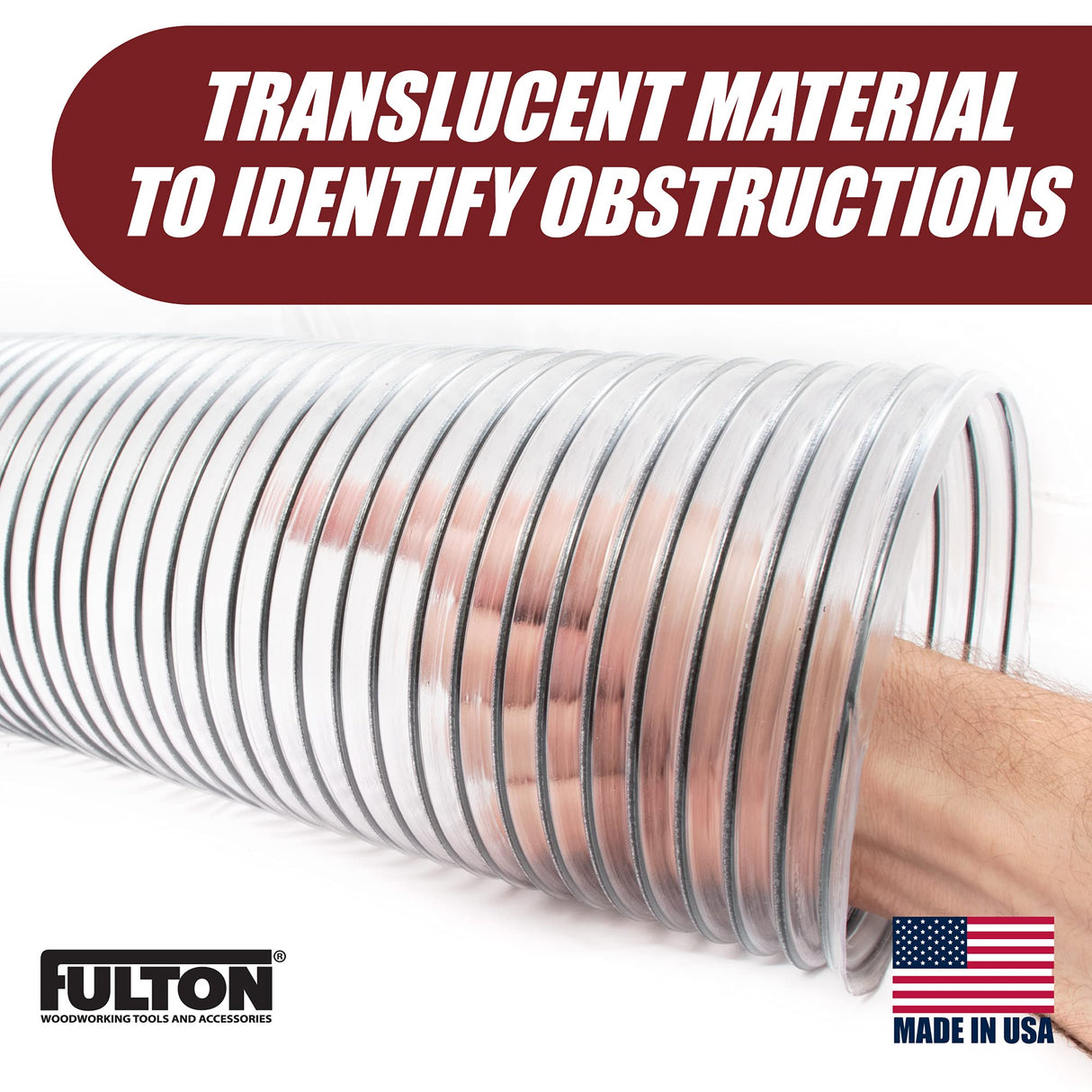 2 1/2" x 20' Clear PVC Dust Collection Hose For Use with Dust Collectors with 2-1/2" Ports. Ideal for Shop Vacuums Fulton