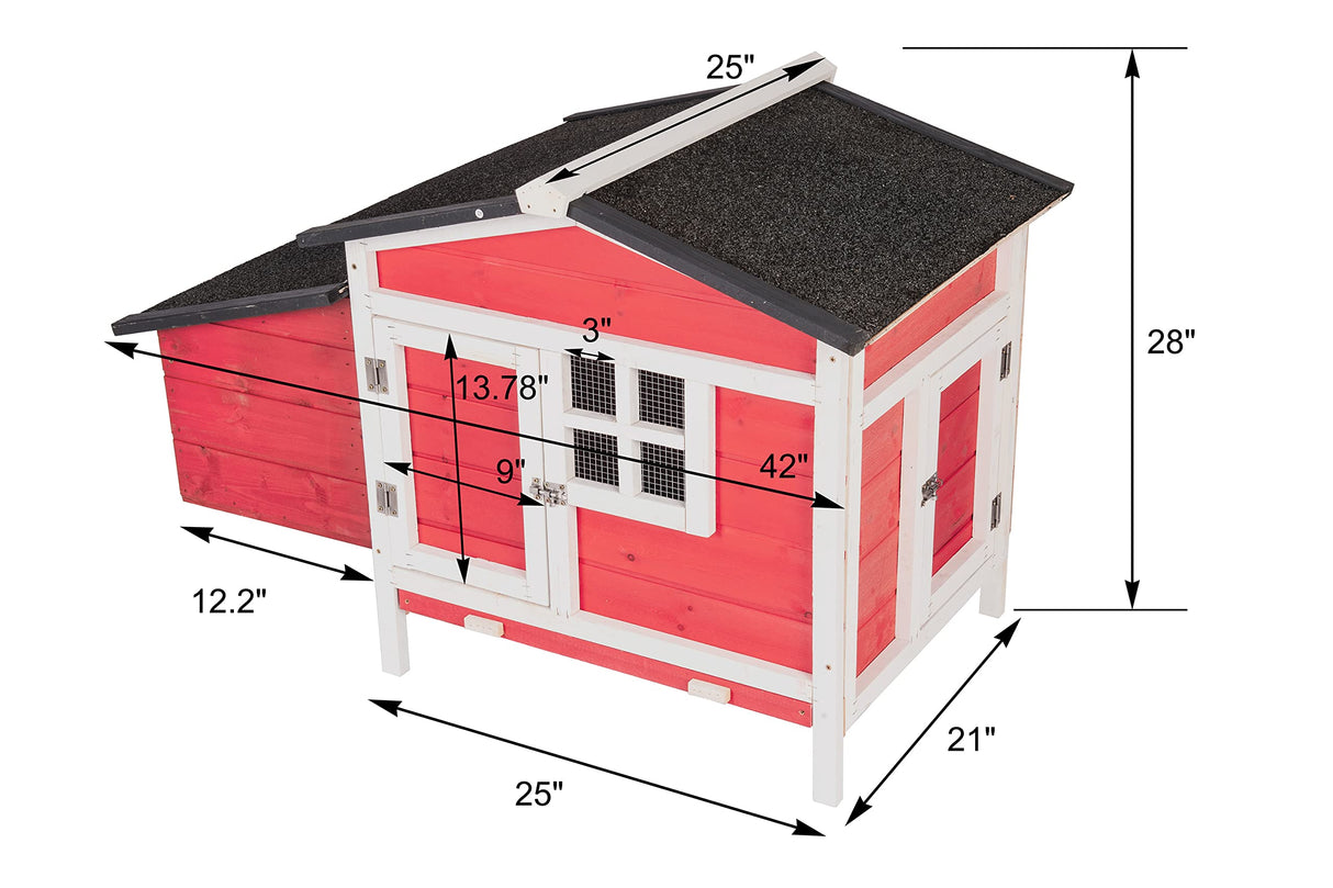 GOJOOASIS Outdoor Wooden Chicken Coop Hen House Poultry Cage Red with Tray, Ramp & Nesting Box for Indoor and Outdoor Use (F) GOJOOASIS