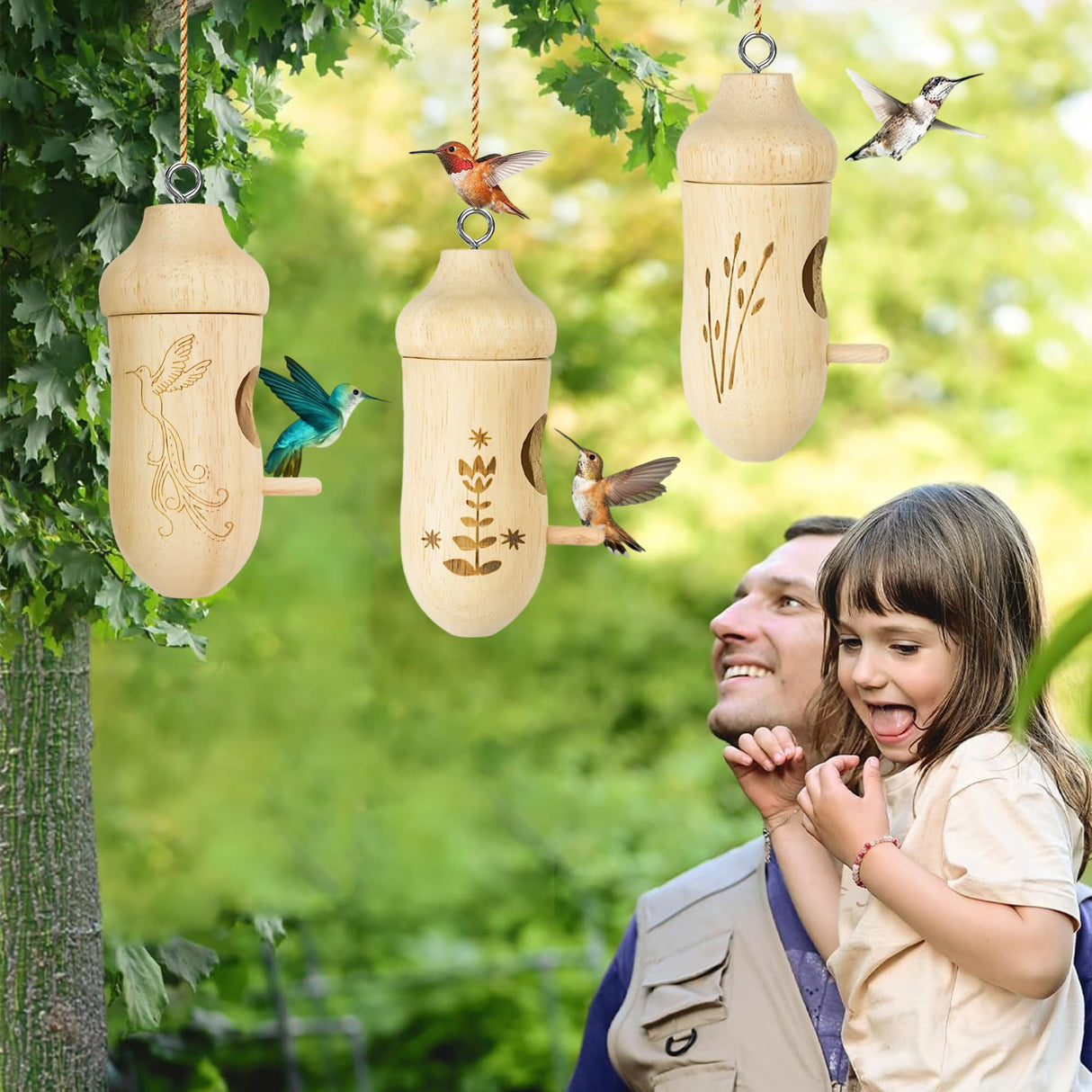 Thread Detachable Hummingbird Houses,Natural Wooden Hummingbird Houses for Outside Hanging,Premium Bird Houses for Garden Window Outdoor Home,3 LPUSA