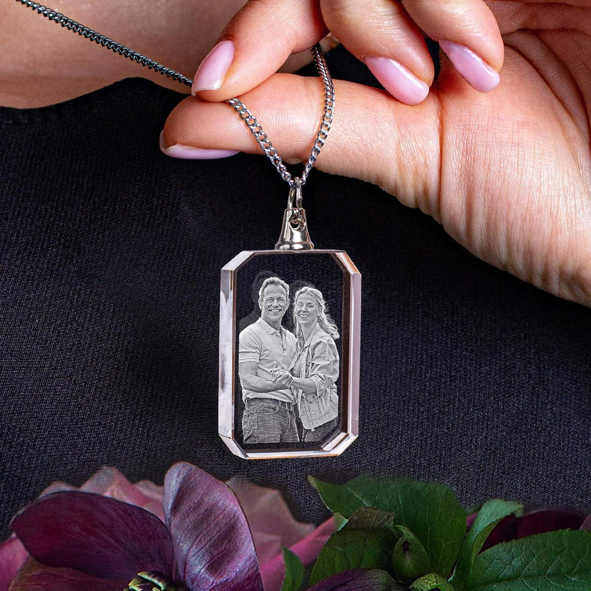 ArtPix 3D Personalized Necklace, 3D Laser Etched Photo Crystal, Engraved Rectangle Necklaces Accessories, Memorial Birthday Gifts for Mom Dad, Him ArtPix 3D