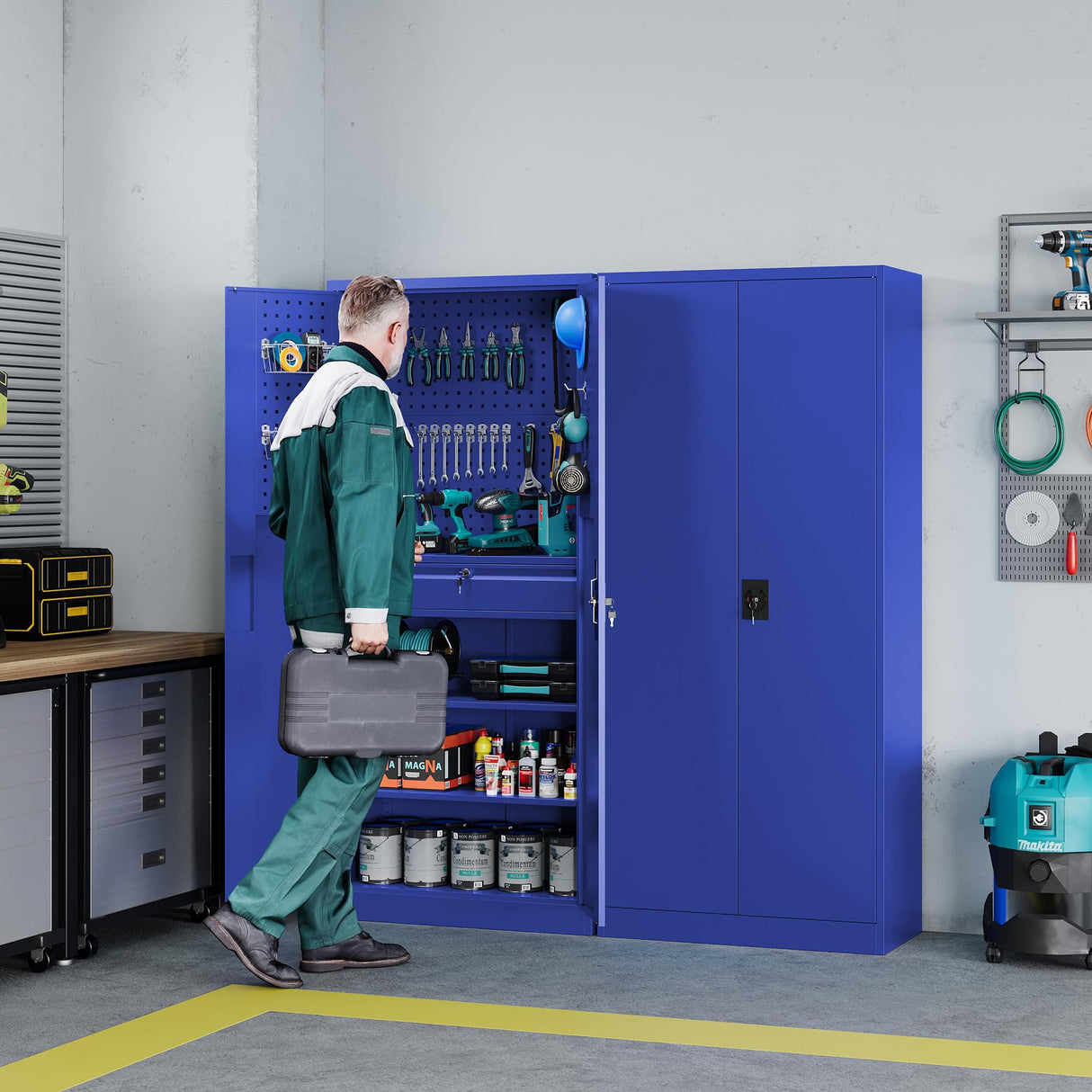 Letaya Metal Garage Tool Storage Cabinets with Pegboard, 71" Heavy Duty Steel Cabinet with Drawer and Adjustable Shelves, Lockable for Garage Utility Letaya