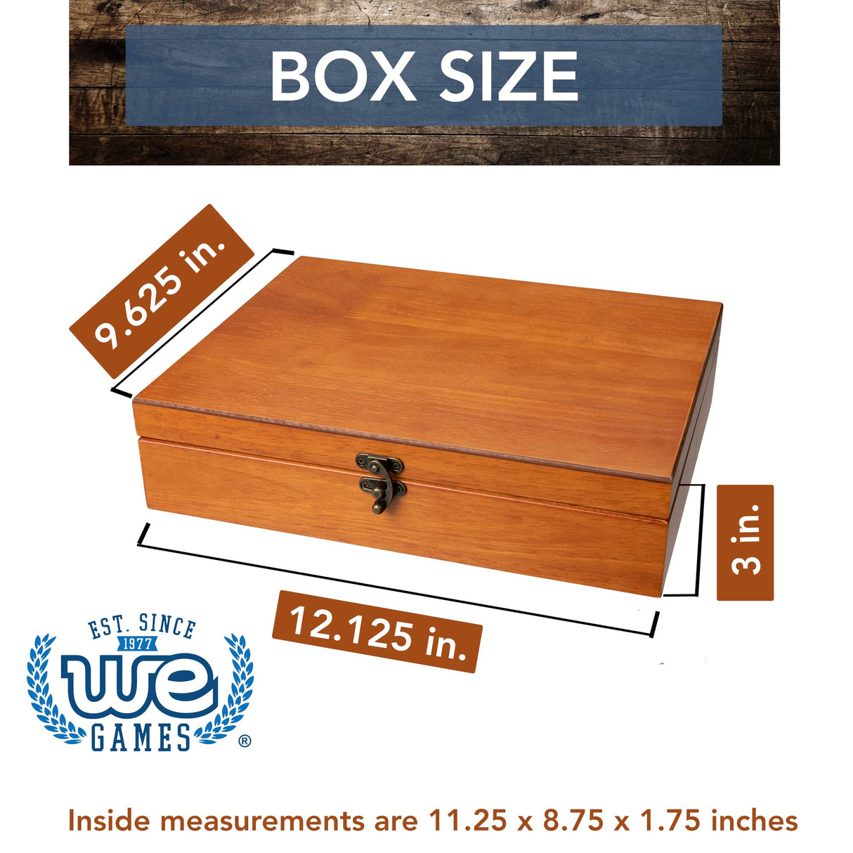 WE Games Custom Engravable Wooden Keepsake Storage Box, Decorative Memory Box, Storage with Brass Fixtures, Storage for Photos, Stationary, Jewelry, WE Games