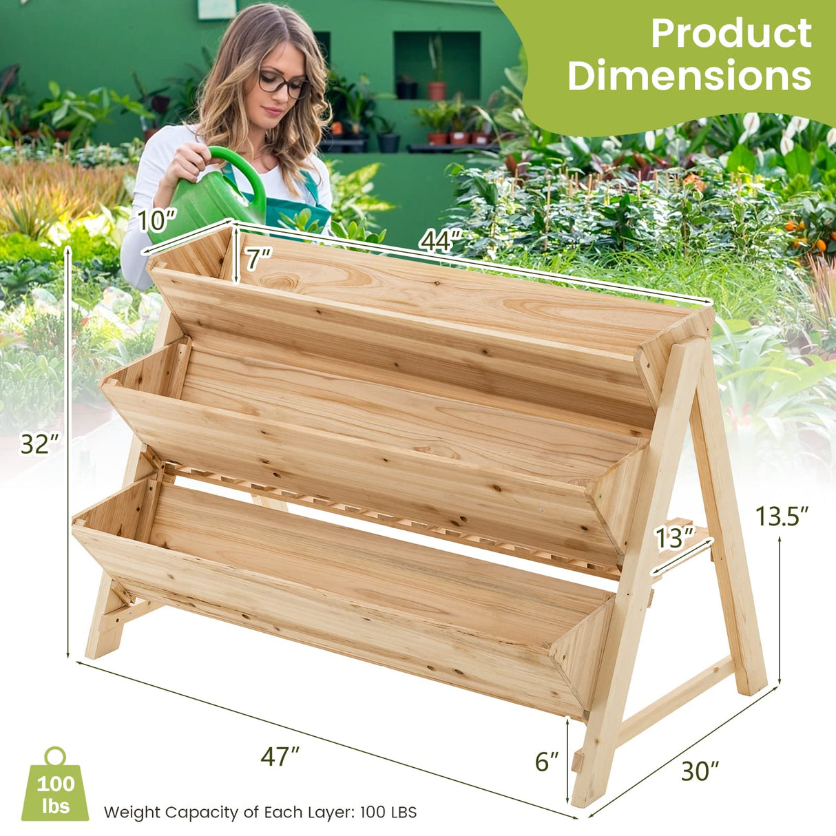 S AFSTAR 3-Tier Vertical Garden Bed, Wooden Elevated Planter Bed with Legs, Storage Shelf, 2 Hooks, Raised Bed Kit for Flower Vegetable Herb, Outdoor S AFSTAR