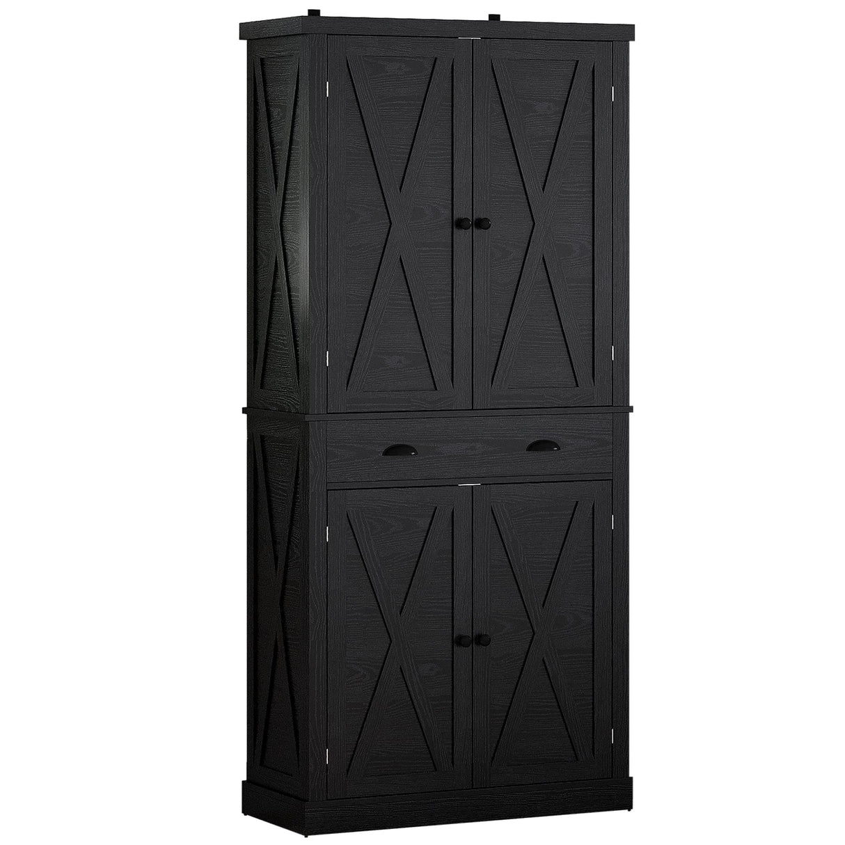 IRONCK Kitchen Pantry 72" Height,Storage Cabinet with Drawer, 4 Adjustable Shelves, Barn Doors, Freestanding Cupboard, Black IRONCK