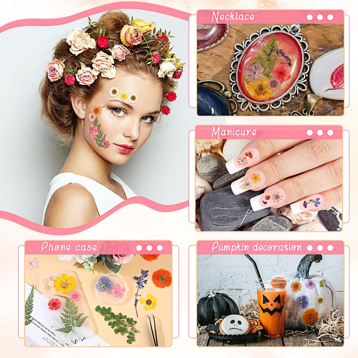 eBoot 72 Pcs Dried Pressed Flowers for Resin Molds Real Pressed Flowers Dry Leaves Bulk Natural Herbs Kit for Scrapbooking DIY Art Crafts Jewelry EBOOT