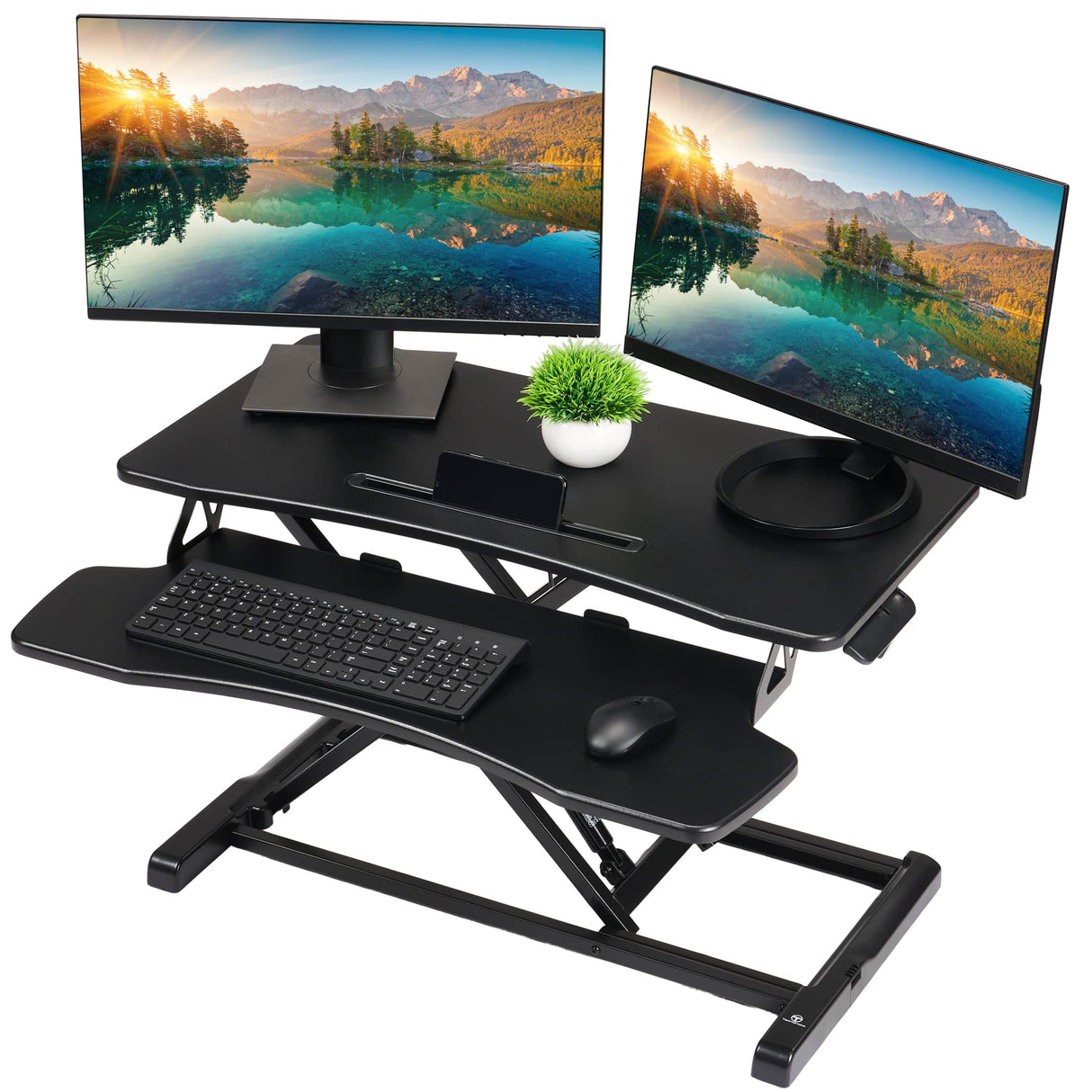 TechOrbits Standing Desk Converter-32-inch Height Adjustable, MDF Wood, Sit Riser-Black, 32" TechOrbits