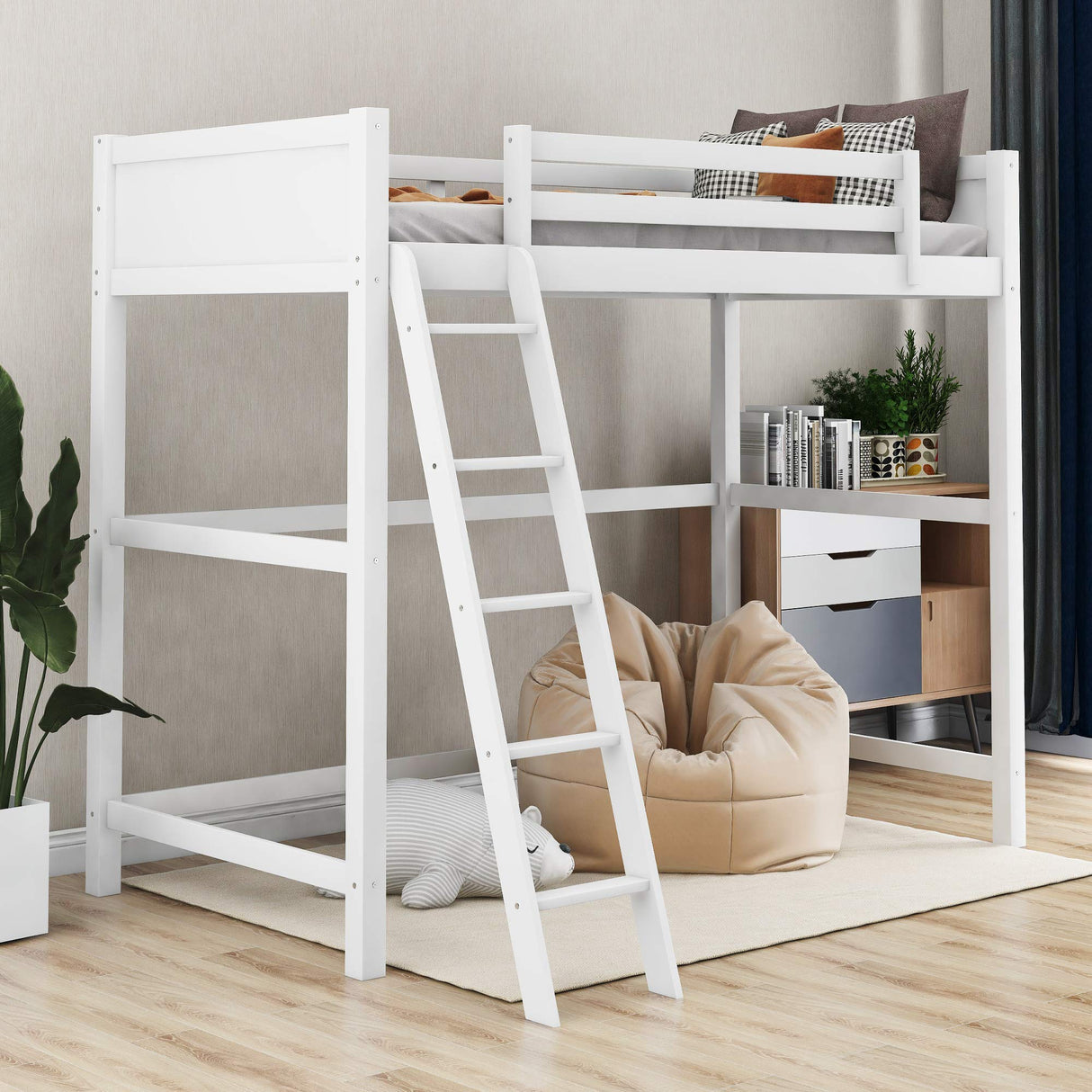 High-Quality Twin Size Wooden Loft Bed with Ladder and Safety Rail by Harper & Bright Designs Harper & Bright Designs