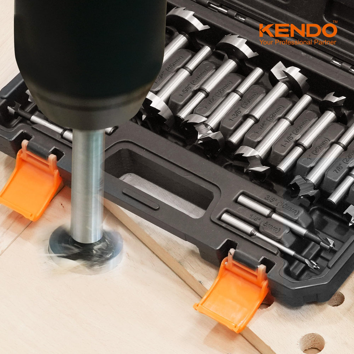 KENDO 16 Piece Forstner Bit Set, Made of Alloy Steel, Forstner Bits for Woodworking, Auger Opener Round Shank Drilling Cutting Tool for Hardwood, Kendo