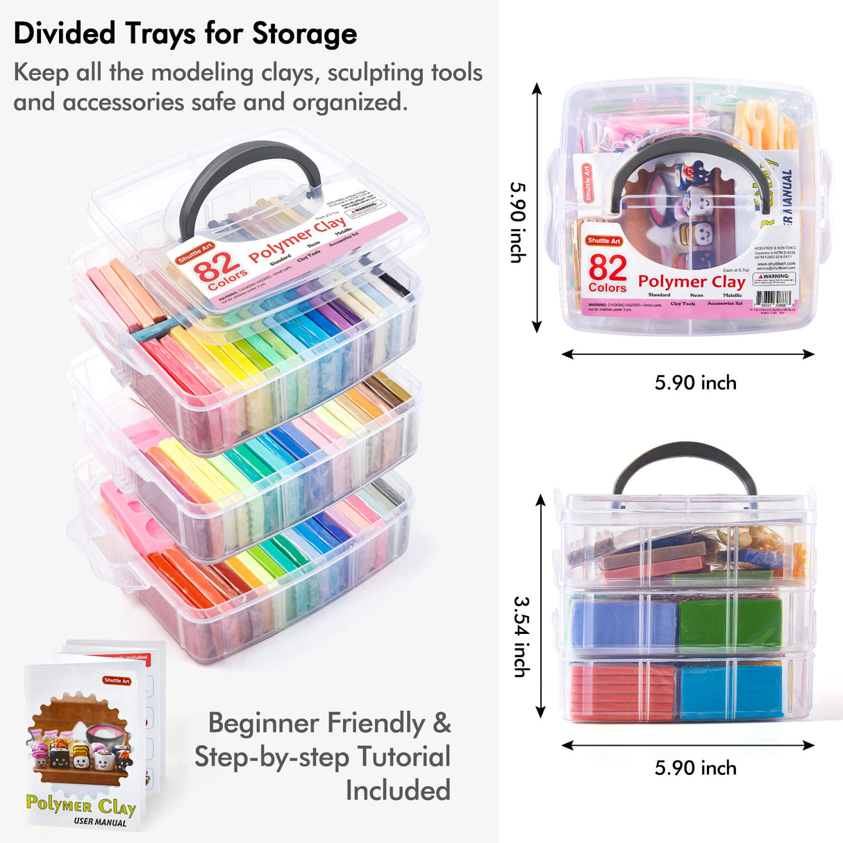 Polymer Clay, Shuttle Art 82 Colors Oven Bake Modeling Clay, Creative Clay Kit with 19 Clay Tools and 16 Kinds of Accessories, Non-Toxic, Non-Sticky, Shuttle Art