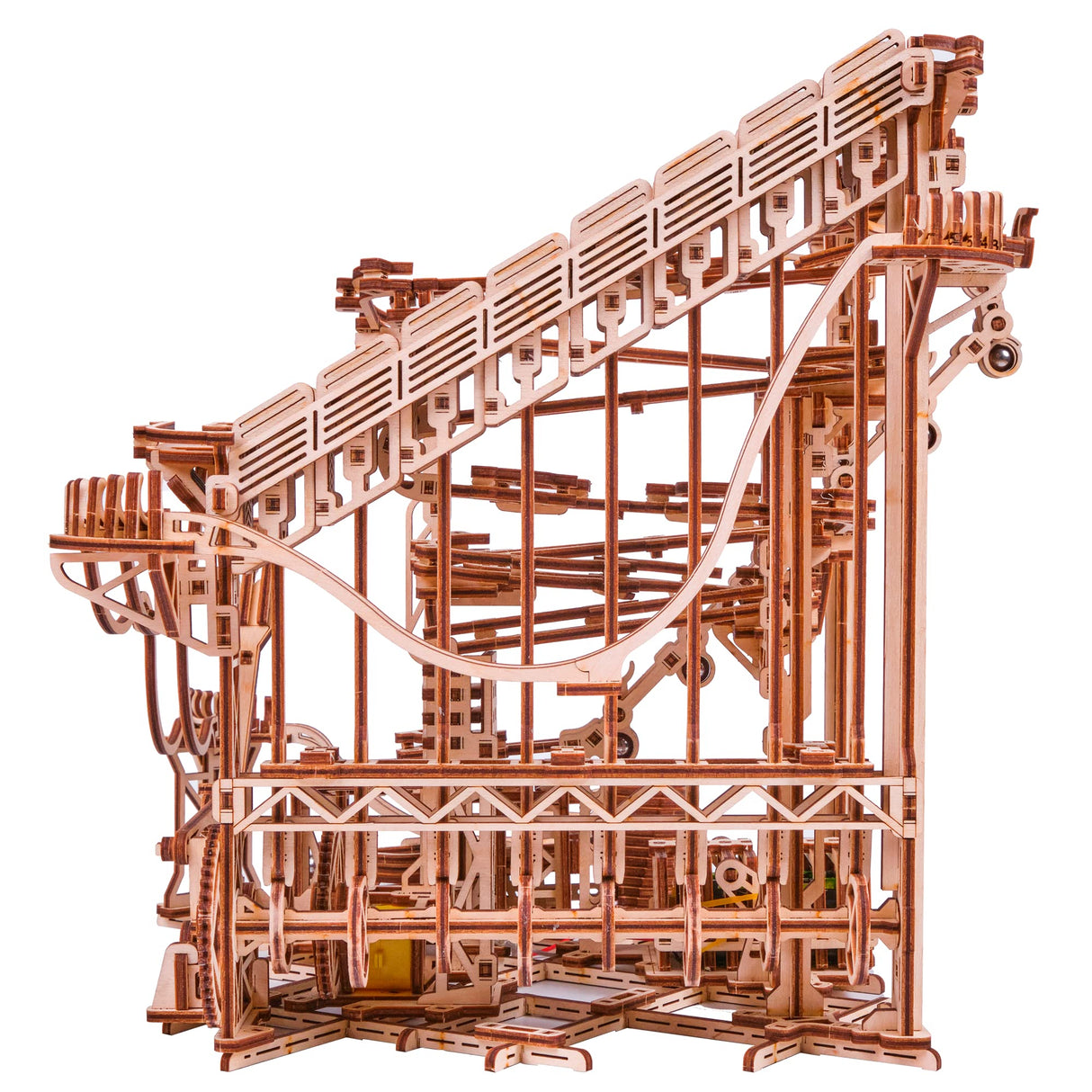 Wood Trick Wooden Marble Run Spiral Wooden 3D Puzzles for Adults and Kids to Build - 13x13 - Electric Driven - Roller Coaster Mechanical Wooden Model Wood Trick