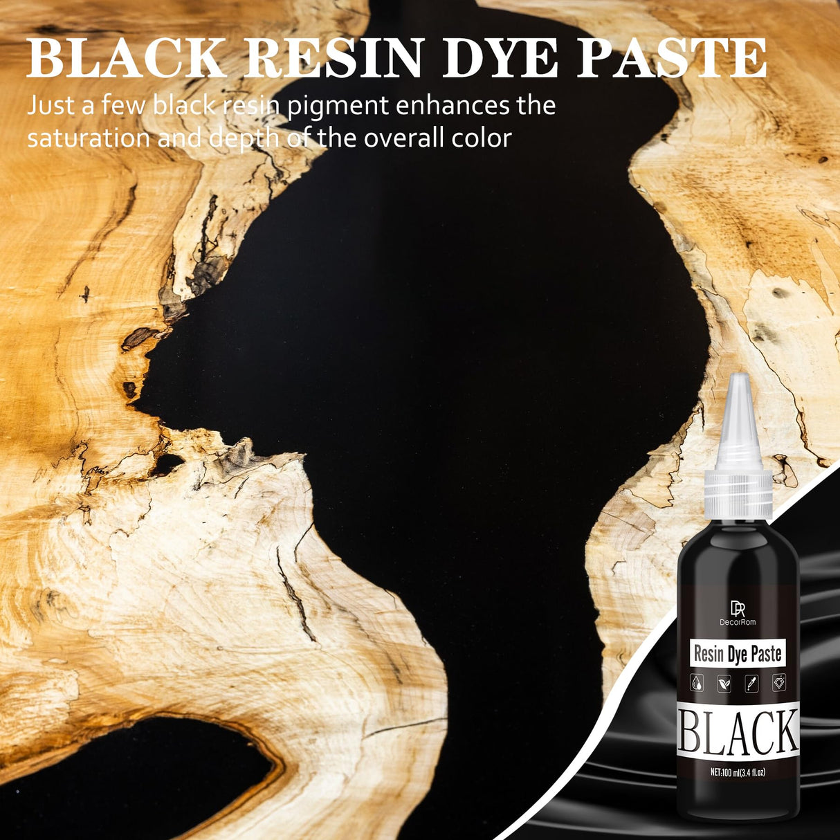 Black Epoxy Resin Pigment Paste - 3.4 fl.oz / 100ml High Concentrated Black Resin Dye Paste for Resin Art, River Table, UV Resin Jewelry Making - DecorRom