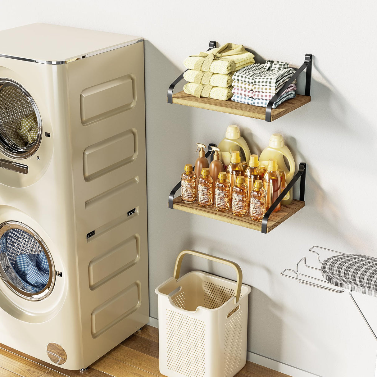 Love-KANKEI Floating Shelves Wall Mount Rustic Wood Wall Shelves with Large Storage L16.5 x W12 inch for Kitchen Living Room Bathroom Bedroom Set of Love-KANKEI