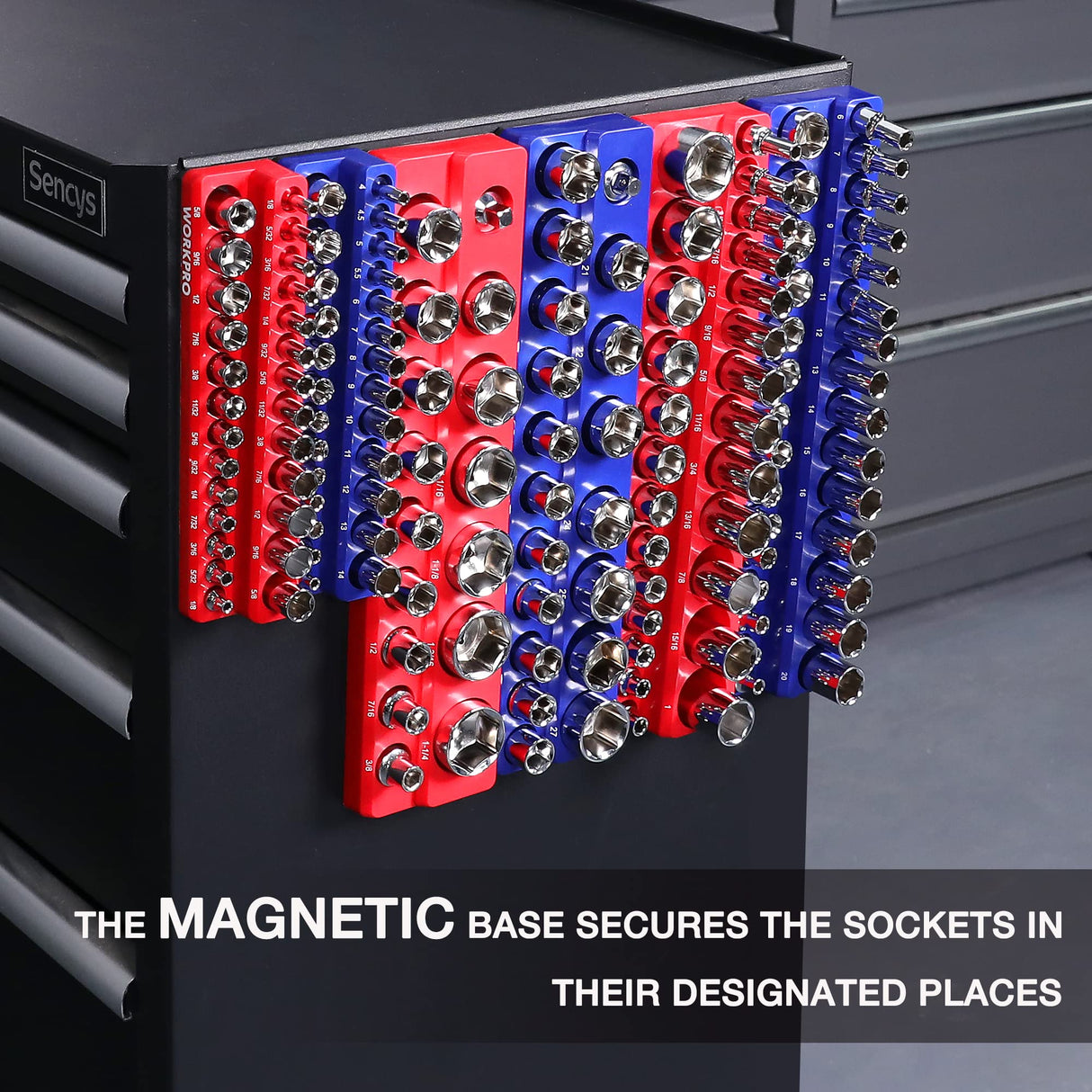 WORKPRO Magnetic Socket Organizer Set, 6-Piece Socket Holder Set Includes 1/4", 3/8", 1/2" Drive Metric SAE Socket Trays, Holds 141 Pieces Standard WORKPRO