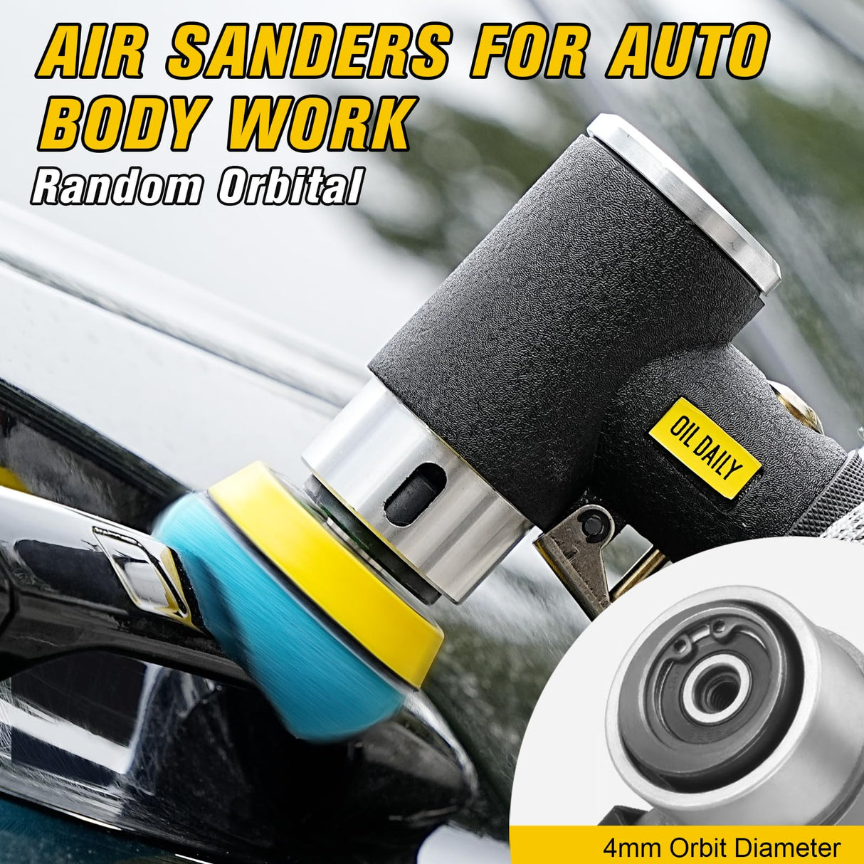 SI FANG 48Pcs 1'' 2'' 3'' Mini Random Orbital Air Sander Kit,High Speed Mini Pneumatic Sander Polisher for Auto Body Work, Includes 1/2/3in Polishing SI FANG