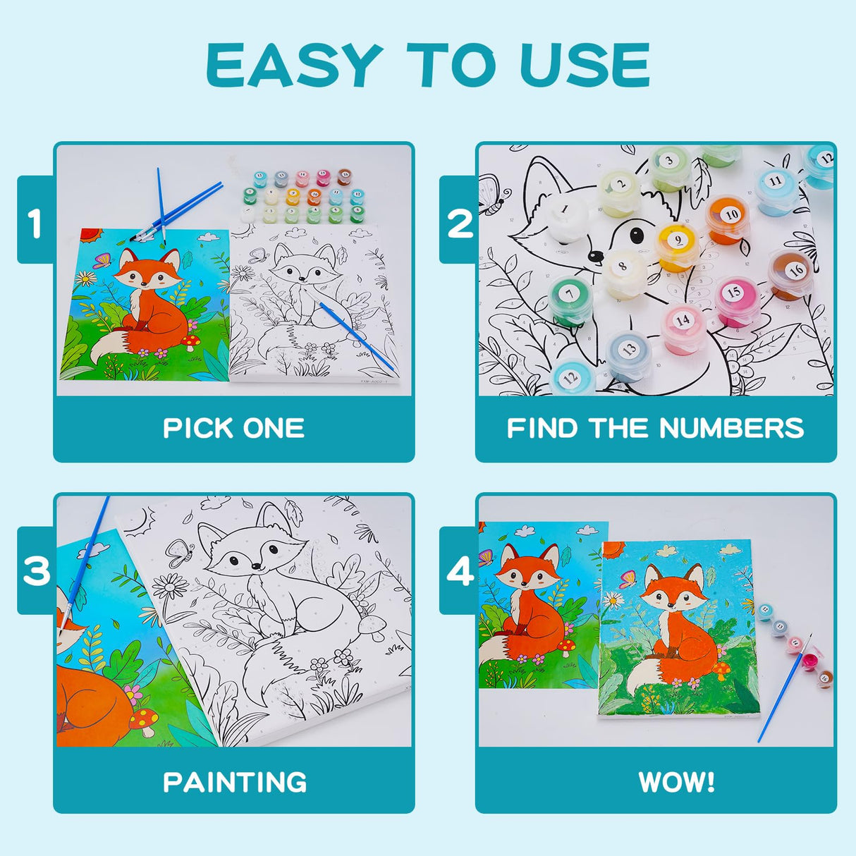 Volmop 3 Pack Paint by Numbers for Kids Ages 8-12,10 * 8" Color by Number for Kids Framed Canvas with 17 Acrylic Paints and 6 Brushes, Kids'Paint by Volmop