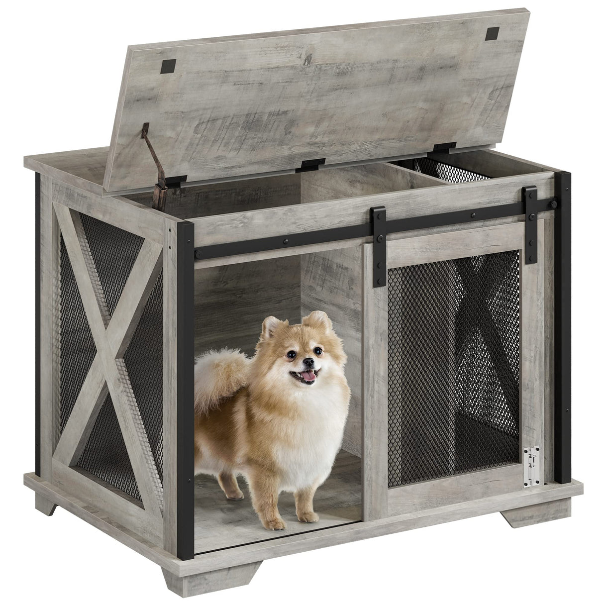 IDEALHOUSE 37'' Dog Crate Furniture Side End Table with Flip Top and Movable Divider, Wooden Dog Crate Table Large, Style Dog Kennel Side End Table IDEALHOUSE