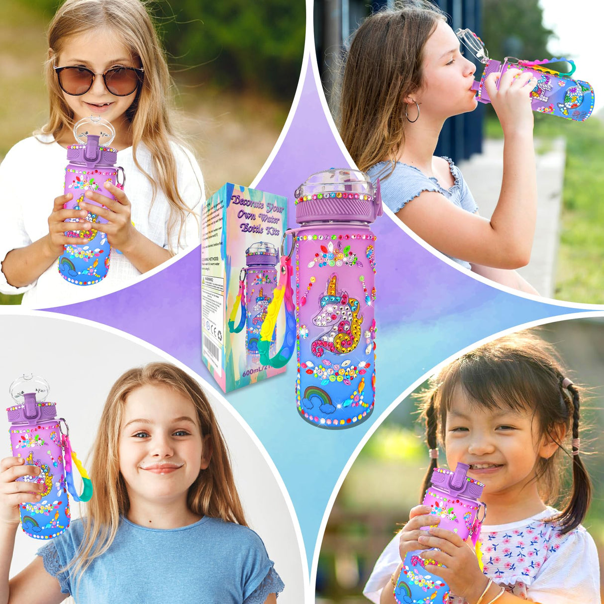 EDsportshouse Decorate Your Own Water Bottle Kits for Girls Age 4-6-8-10,Unicorn Gem Diamond Painting Crafts,Fun Arts and Crafts Gifts Toys for Girls EDsportshouse
