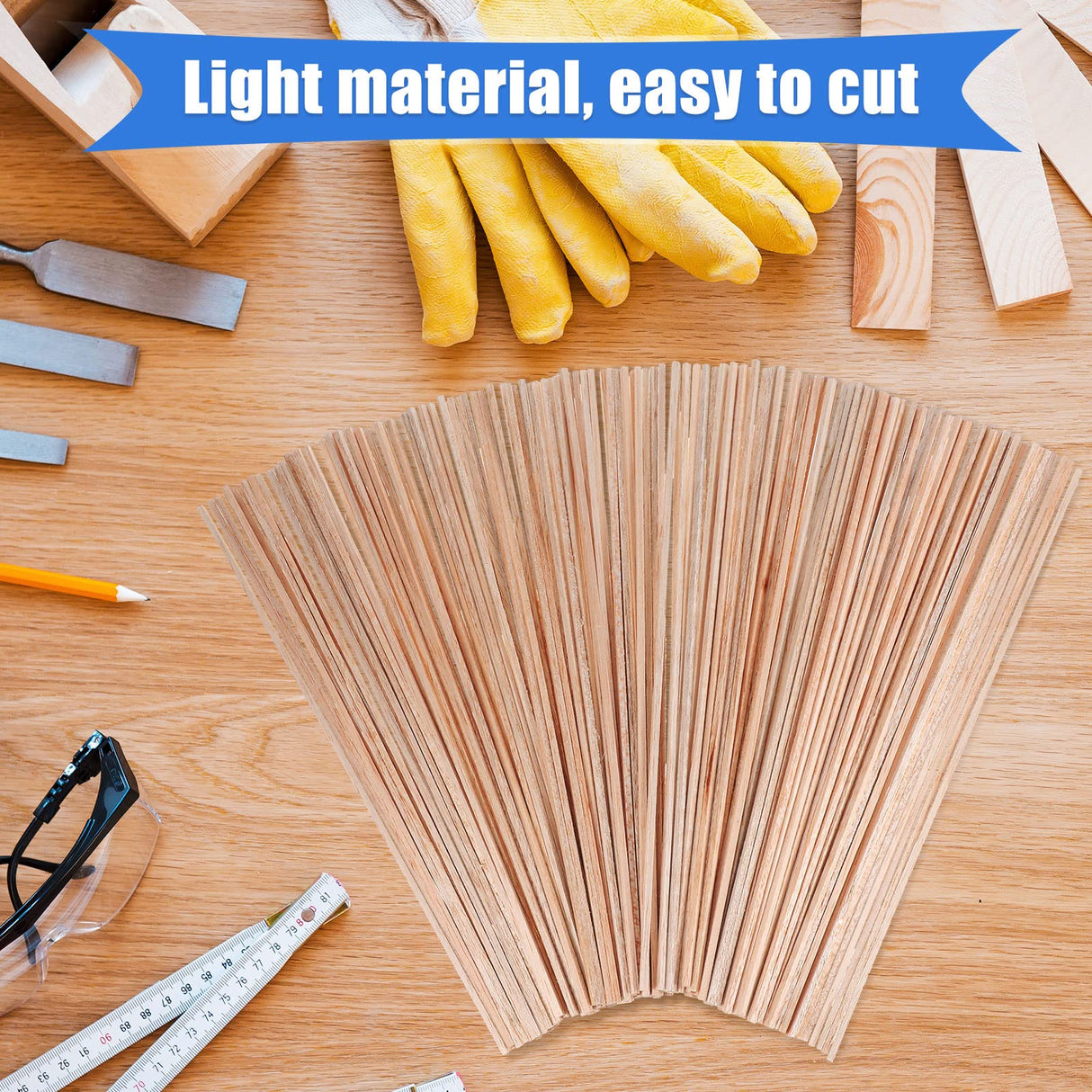 Balsa Wood Sticks 1/8 x 1/8 x 12 Inch Hardwood Square Dowels Unfinished Wooden Strips for DIY Molding Crafts Projects Making (150 Pieces) Yulejo