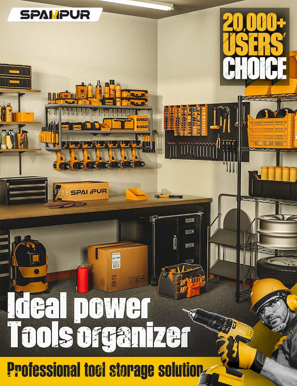 Spampur Power Tool Organizer for Tool Storage, Drill Holder Wall Mount with Charging Station, Tool Holder and Storage Rack for Garage Organization, Spampur