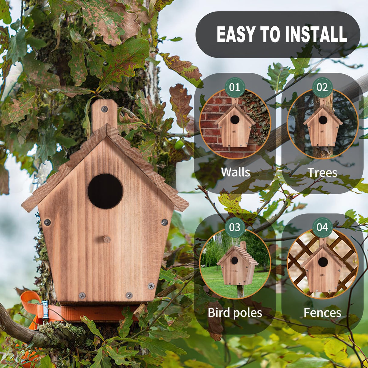 Wooden Bluebird House for Outside,Hanging Birdhouses with Pole,Outdoor Wild Bird Box House,Finch Cardinals Wren Robins Nesting Box Birdhouse for CLACKIBUKVYZ