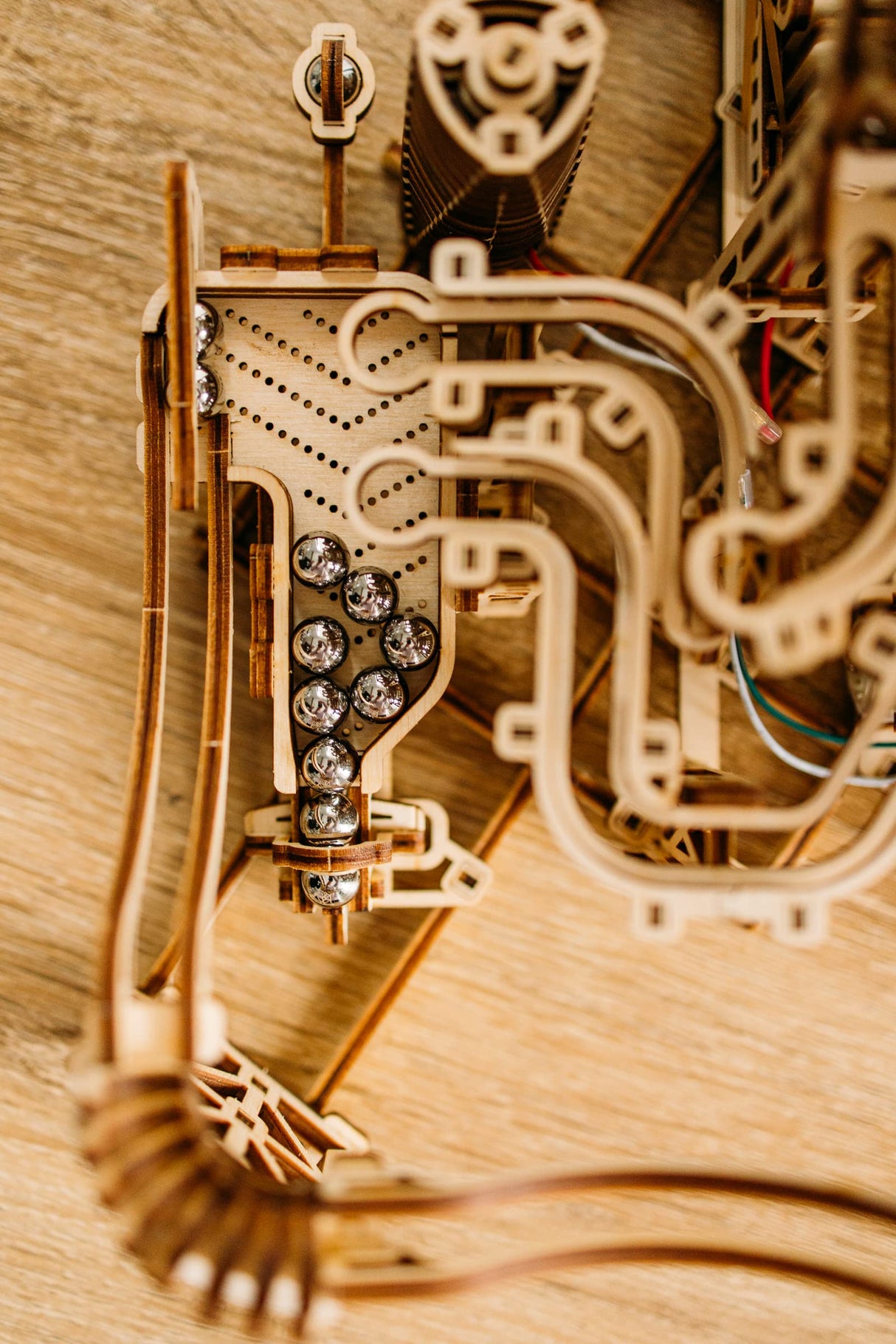 Wood Trick Wooden Marble Run Spiral Wooden 3D Puzzles for Adults and Kids to Build - 13x13 - Electric Driven - Roller Coaster Mechanical Wooden Model Wood Trick