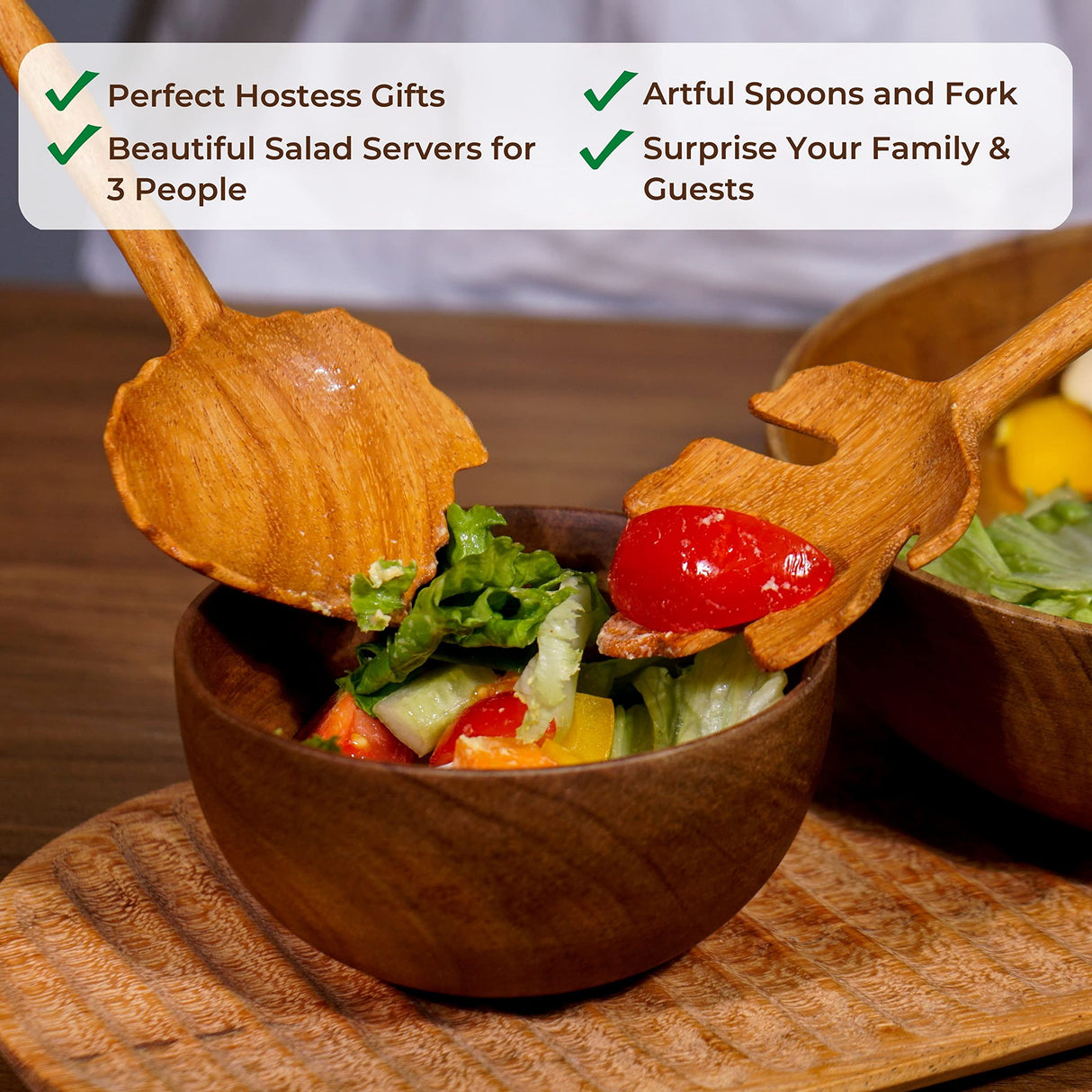 JABIHOME 4 Wooden Spoons and Forks Set, Hostess Gifts for Women, Mens Easter Gifts, Cooking Gifts for Women, Easter Gifts for Mom, Engagement Gifts Jabihome