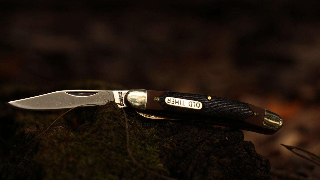 Old Timer 18OT Mighty Mite 4.7in Stainless Steel Traditional Folding Pocket Knife with 2in Clip Point Blade, Nickel Silver Bolsters, and Sawcut Old Timer