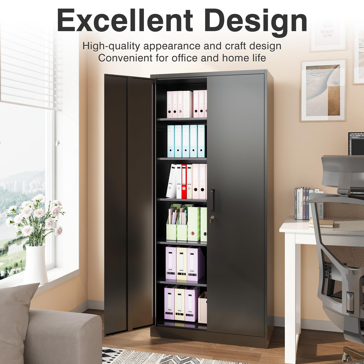 Metal Garage Storage Cabinet with 2 Doors and 5 Adjustable Shelves 72" Pantry Cabinet Utility Storage Cabinet Locking Steel Storage Cabinet Utility SISESOL