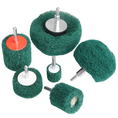 6PCS Non Woven Abrasive Buffing Polishing Wheel Drill Attachment Set,Scouring Pads Power Scrubber Cleaning Kit (Green)