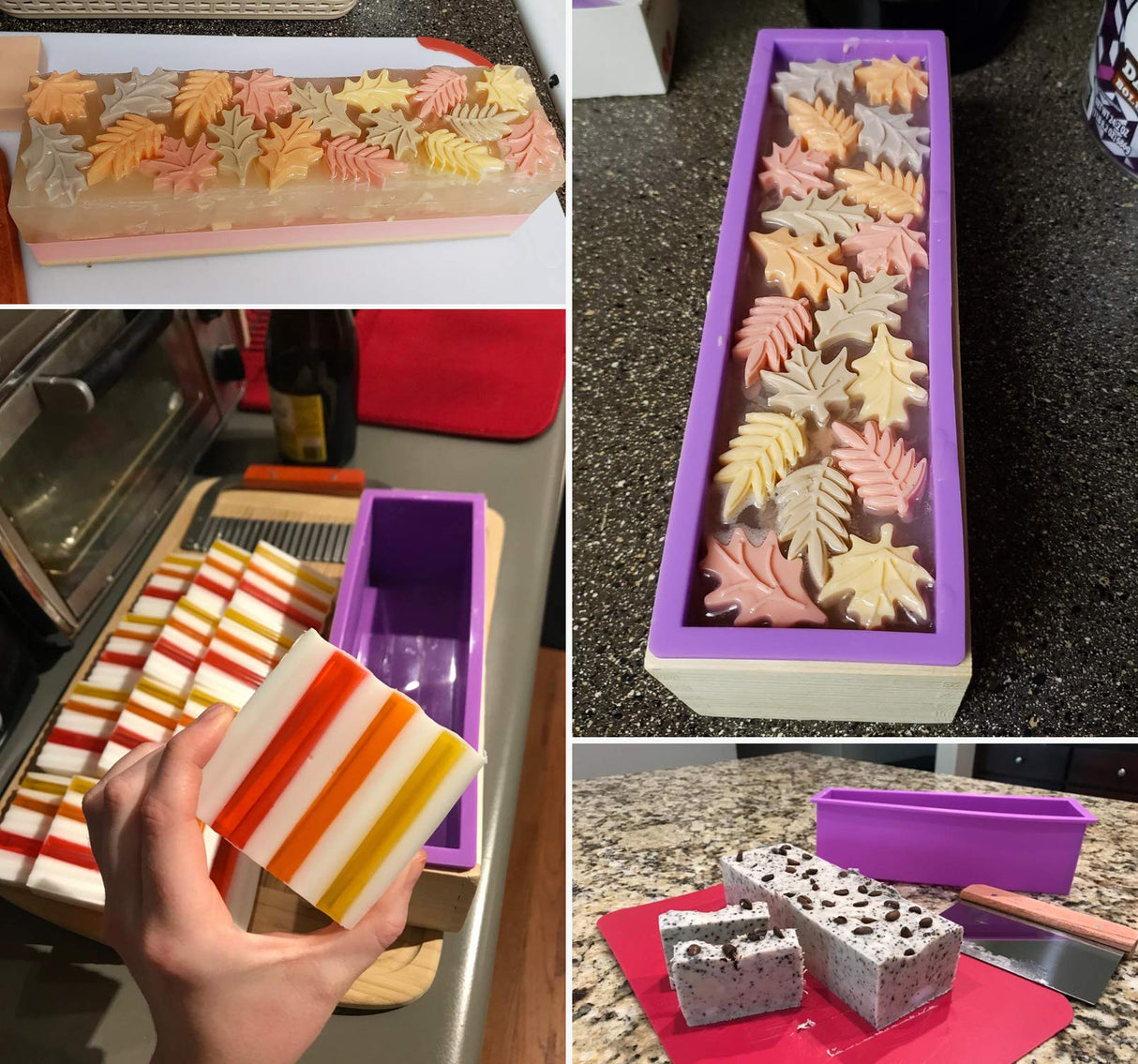 2 PCS Silicone soap molds Making Kit soap loaf bar Making molds (44oz Purple Pink Silicone) for Adults - Stainless Steel Wavy & Straight Slicer MDPQT