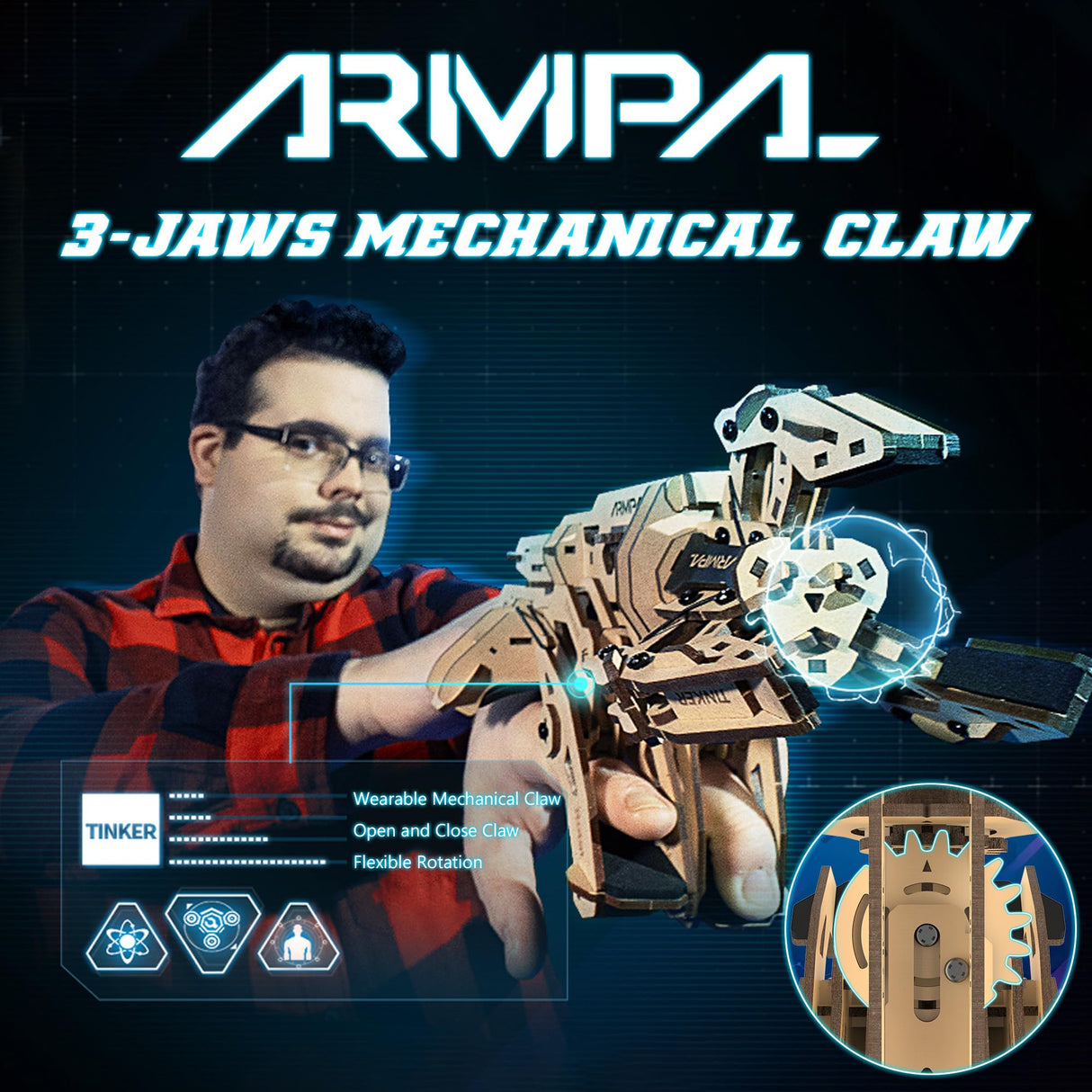 COWVTUJ ARMPAL Mechanical Claw Model Kit 3D Wooden ClawBot Puzzle for Adults and Teens Self-Assembly Robot Arm Building Kits to Build Laser-Cut COWVTUJ