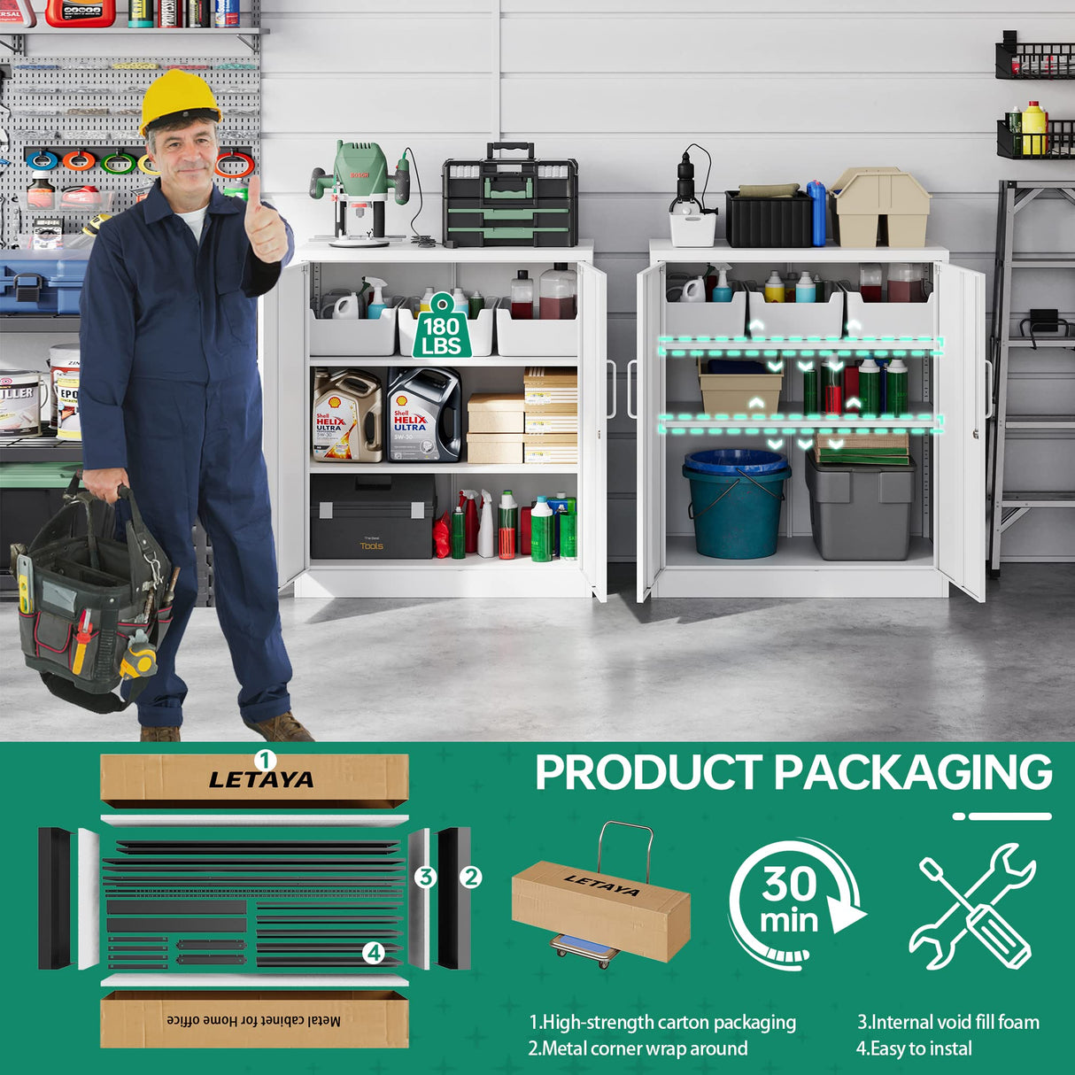 Letaya Metal Storage Cabinets with Lock, Small Locker Organizer Steel Cabinets, Adjustable Layers Shelves 2 Doors for Home, Office, Letaya