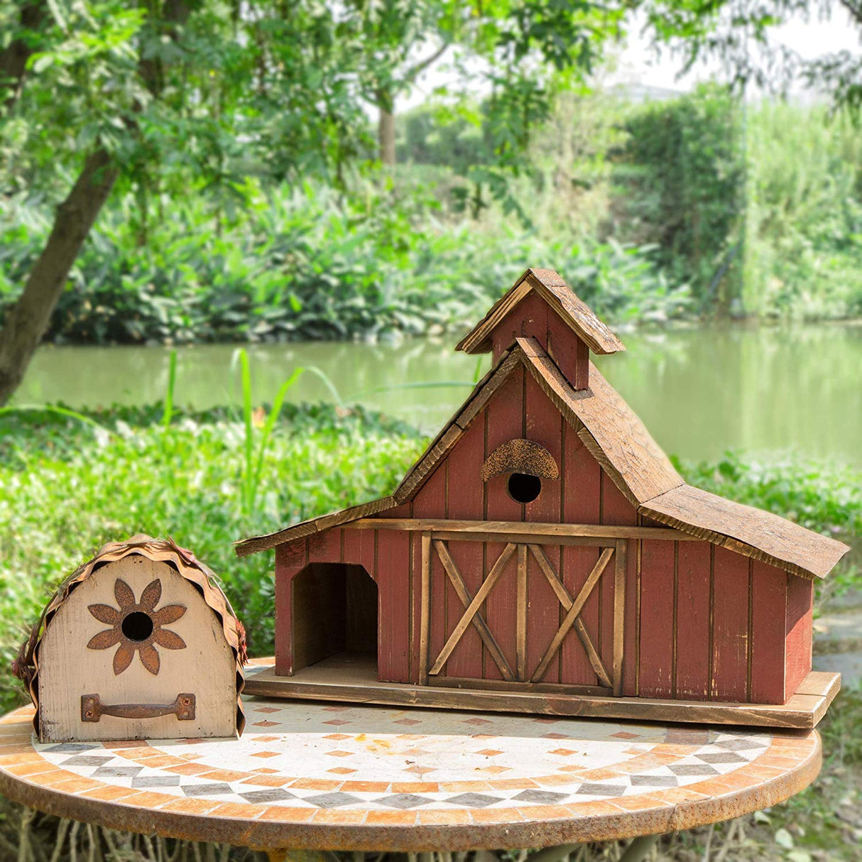 Glitzhome 20.67" L Birdhouse for Outside Rustic Wood Barn Design Extra-Large Hand Painted Bird House glitzhome