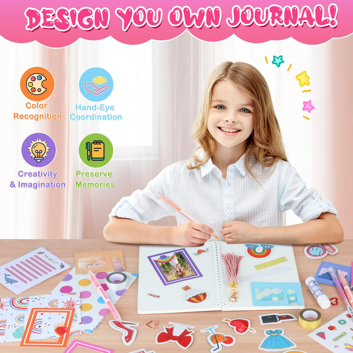 DIY Journal Kit for Girls Ages 8-12 - Girls Scrapbook Kit Gifts, DIY Journal Kit for Girls to Decorate Scrapbook, Journals for Writing, Scrapbook Kit Nexority