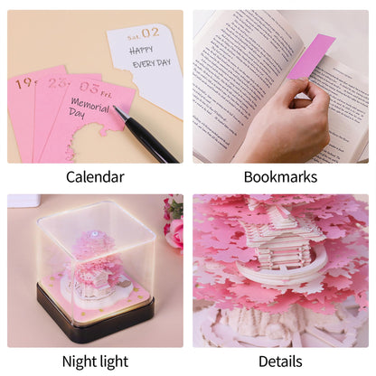 MACTANO 3D Art Calendar Memo Pad 2024, Creative Time piece Calendar Sakura Tree Rip Away Paper Carving Sticky DIY Note Pink