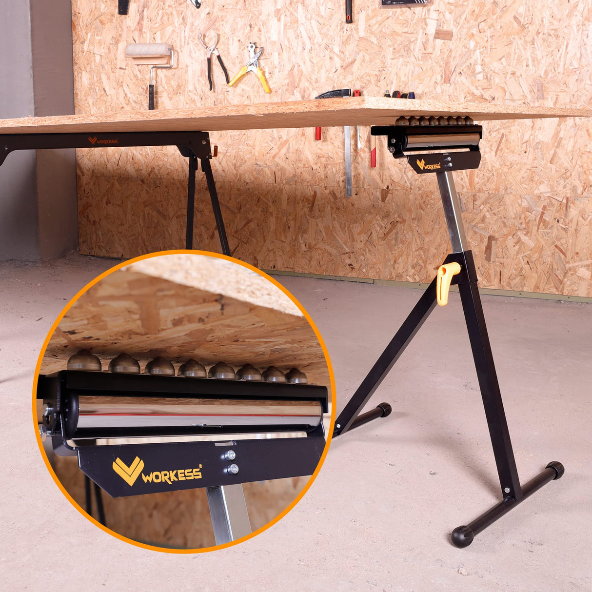 WORKESS 3 in 1 Roller Stand for Woodworking, Stable 132 Lbs Load Capacity Outfeed Roller Stand Adjustable Height 27”- 43”, Folds Easily for Portable WORKESS