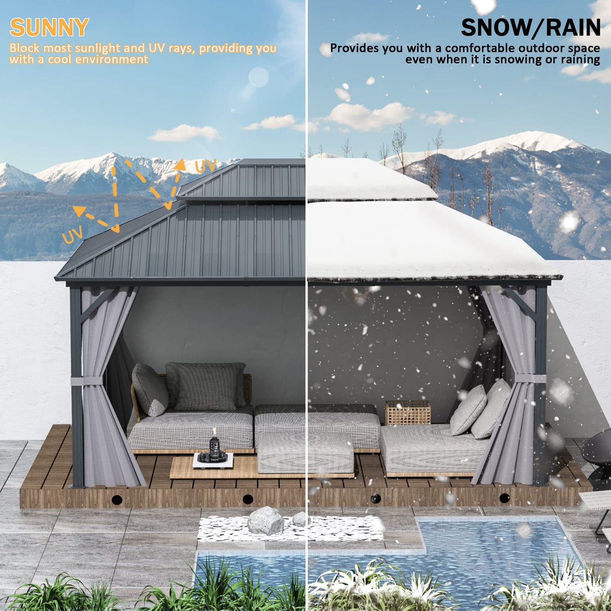 Domi 12’ x 20’ Hardtop Gazebo Canopy Outdoor Aluminum Gazebo, Galvanized Steel Double Roof with Curtains and Netting for Deck, Backyard, Patio, domi outdoor living