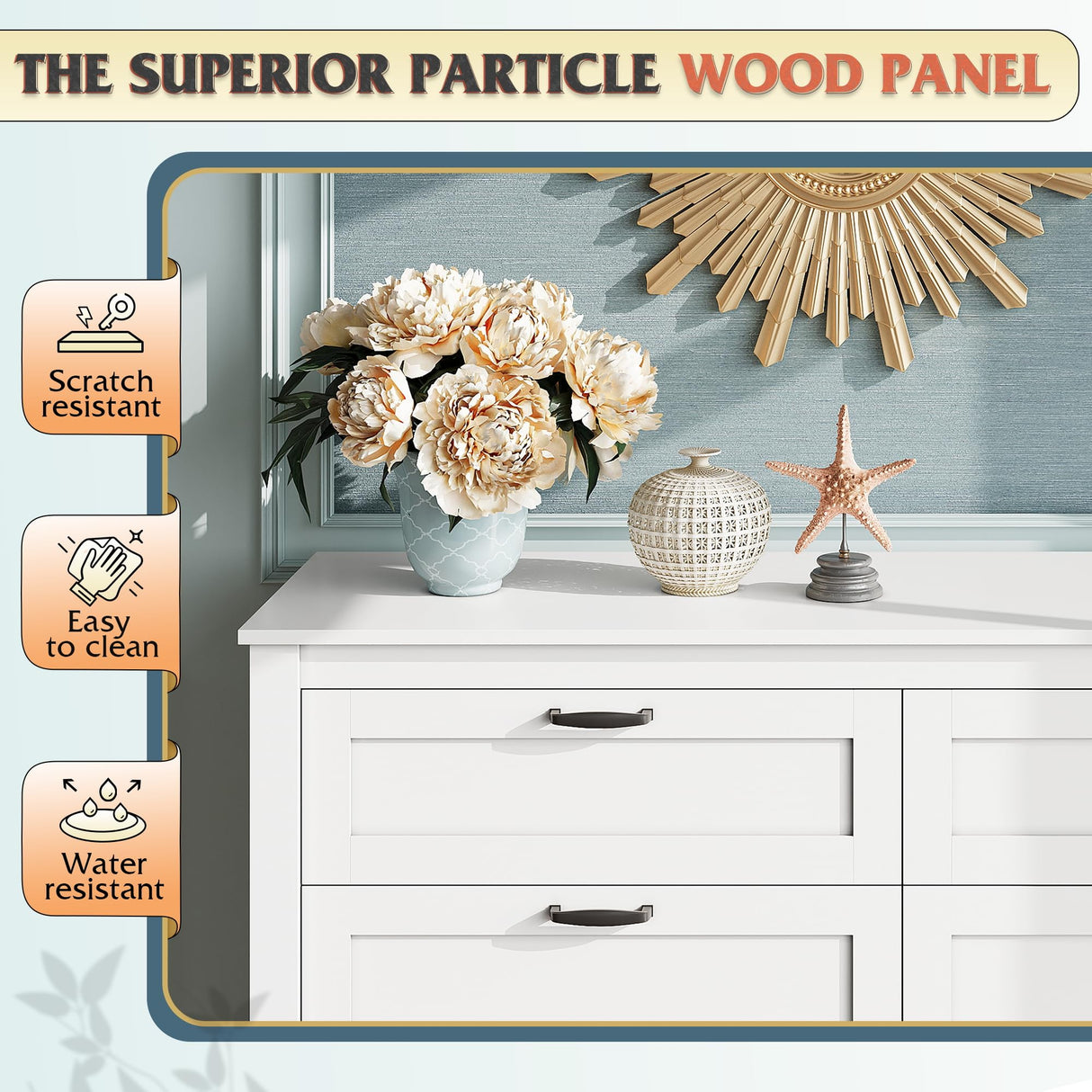 WLIVE 6 Drawer Dresser, Retro Chest of Drawers with Metal Handle, Double Wood Dresser for Bedroom, Living Room, Large Storage Cabinet, White WLIVE